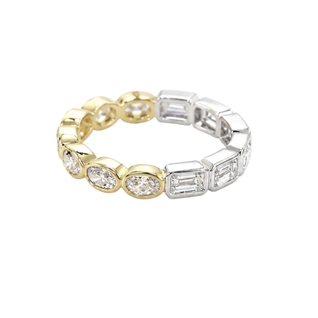 Mix Metal Oval & Emerald Cut Eternity Band