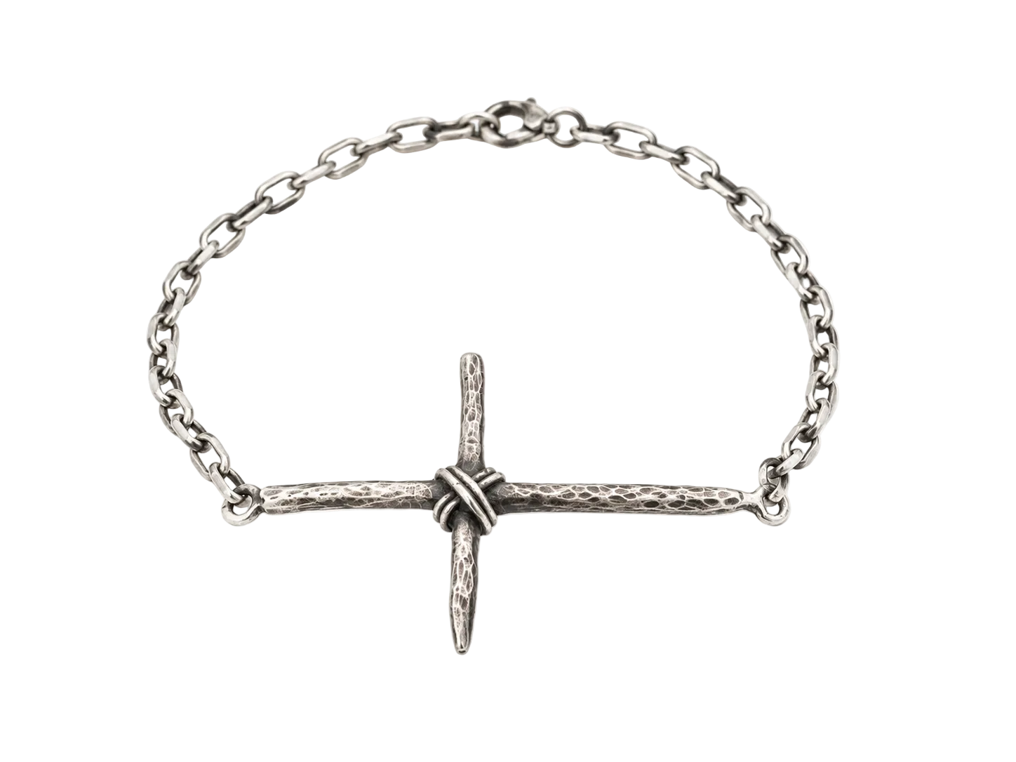 Silver Sideways Wrapped Nail Bracelet
