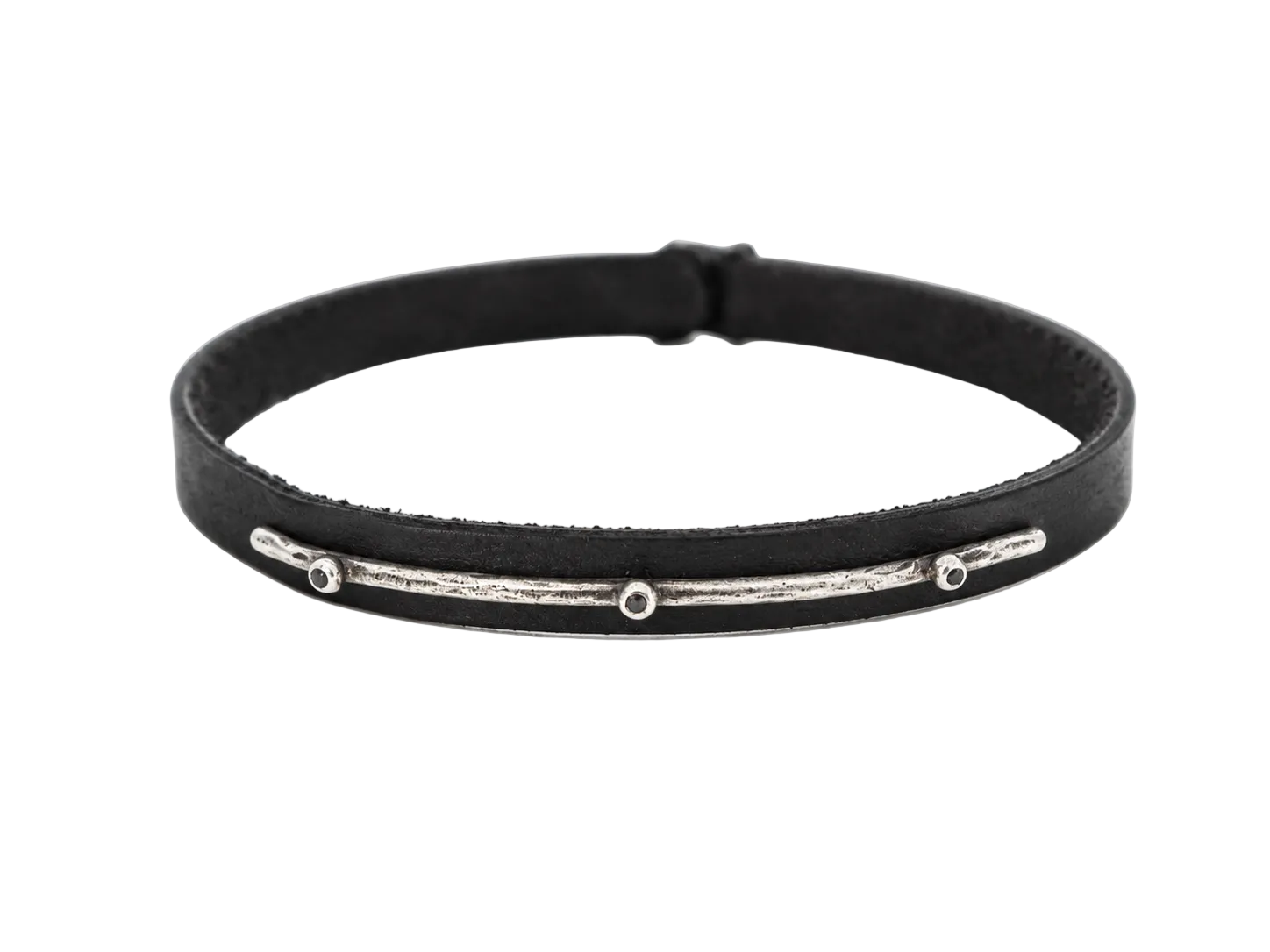 Black Diamond Silver Bar Leather Bracelet