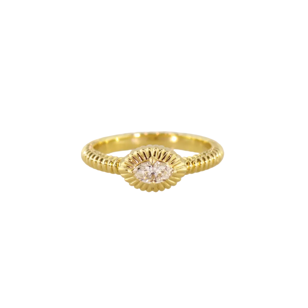 Gold Textured Oval Diamond Ring