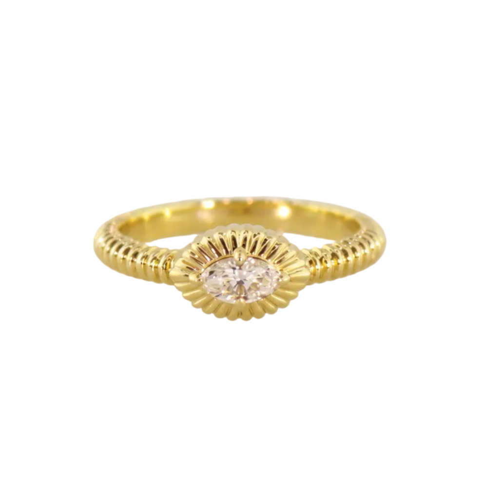 Gold Textured Oval Diamond Ring
