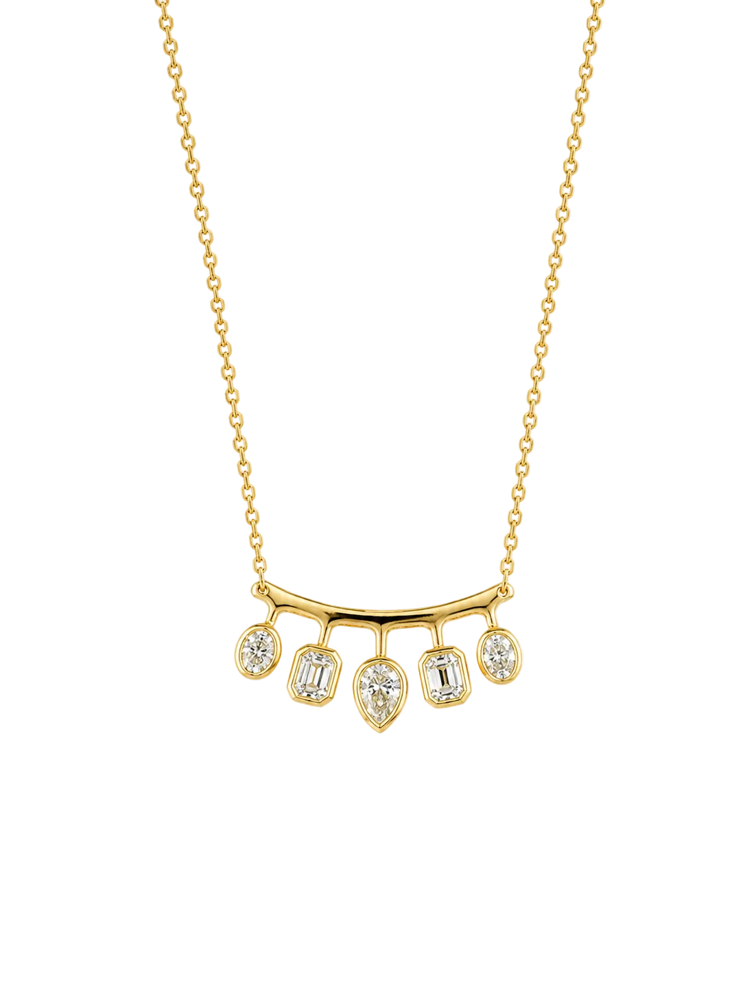 Gold Mixed diamond dangle bar necklace