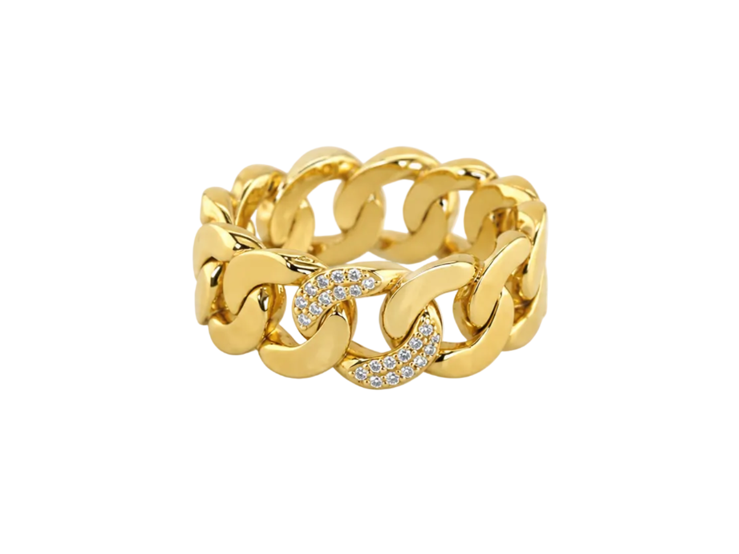Gold pave Cuban link ring