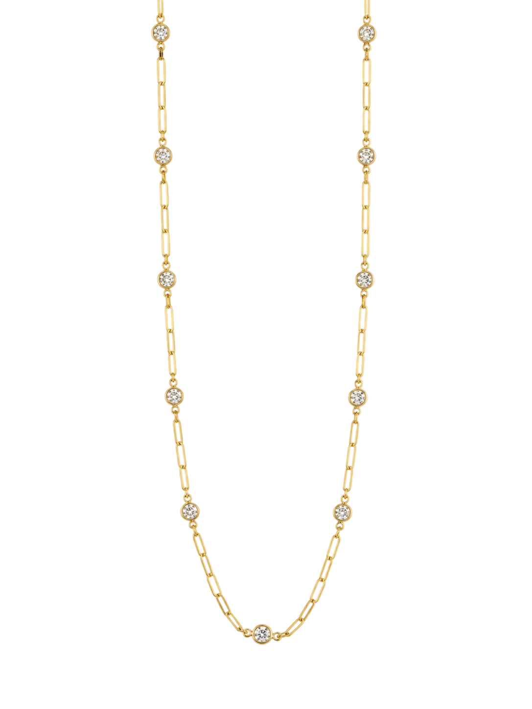 Gold paper clip diamond bezel necklace