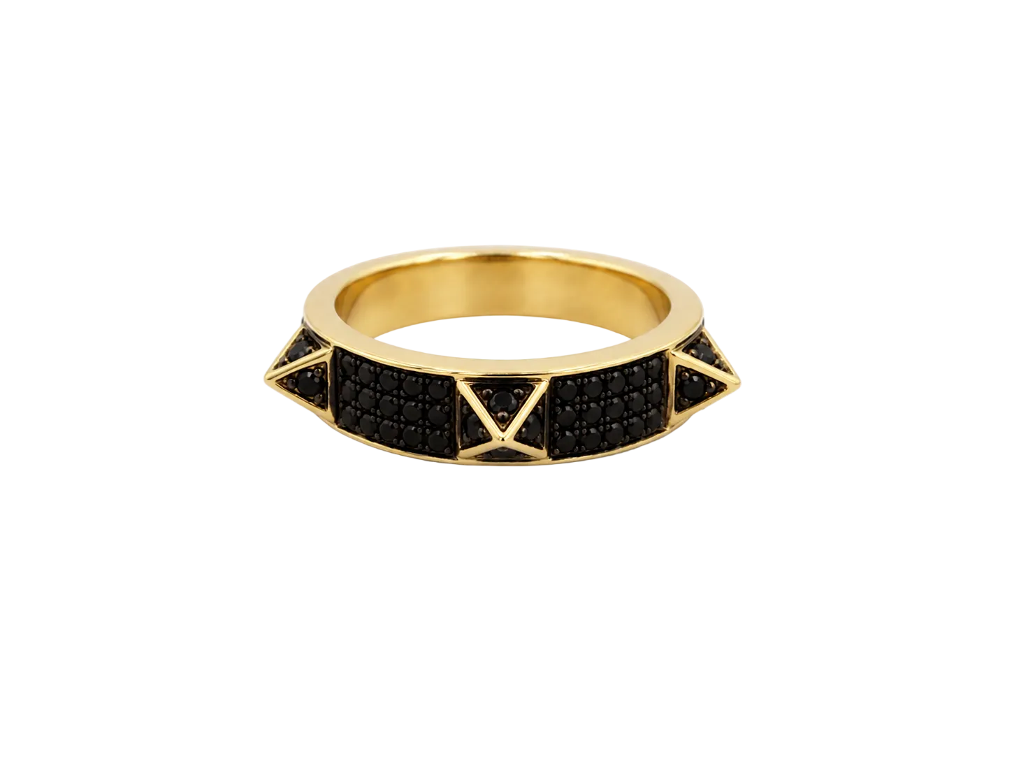 Black diamond yellow gold spike ring