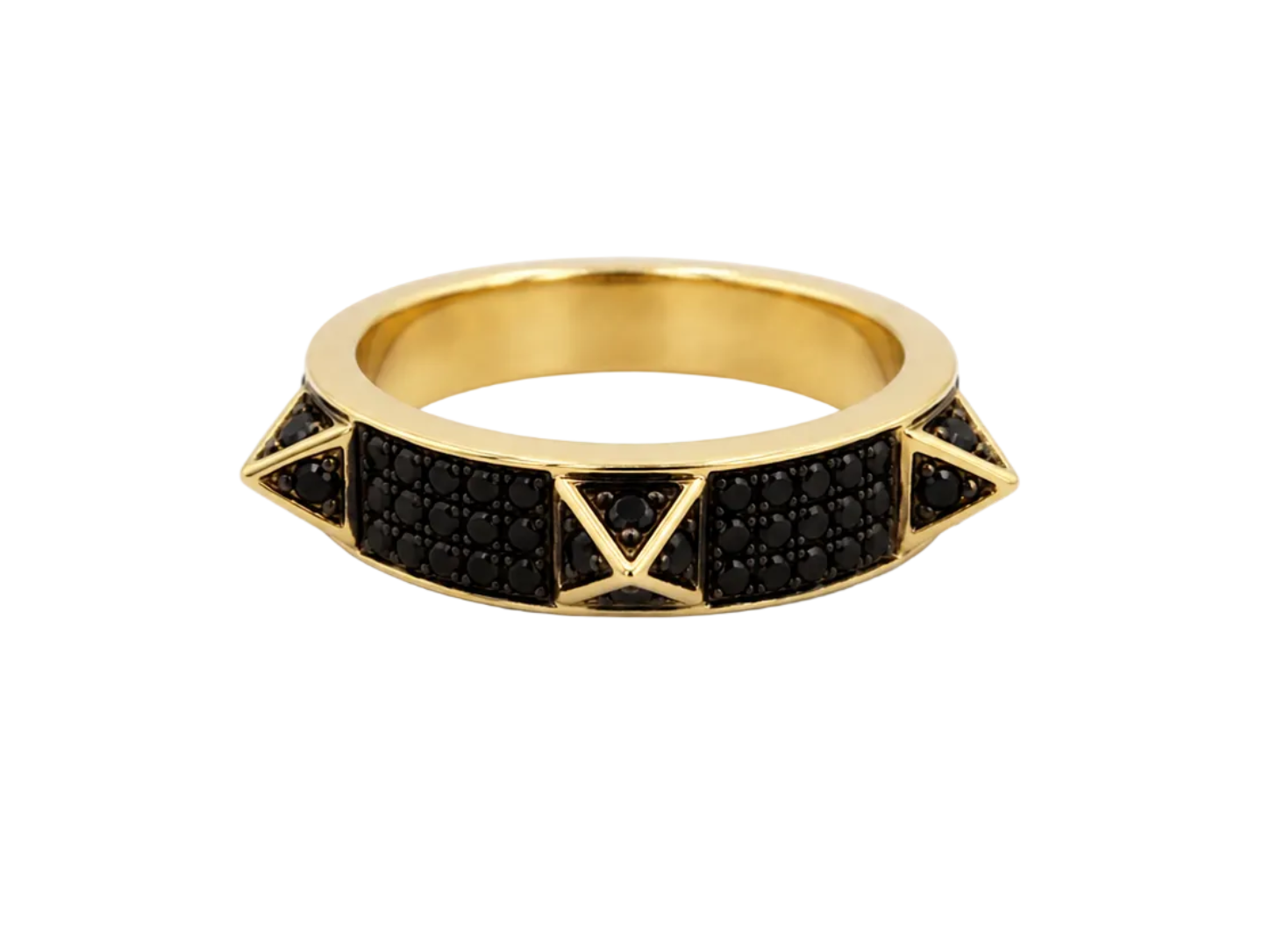 Black diamond yellow gold spike ring