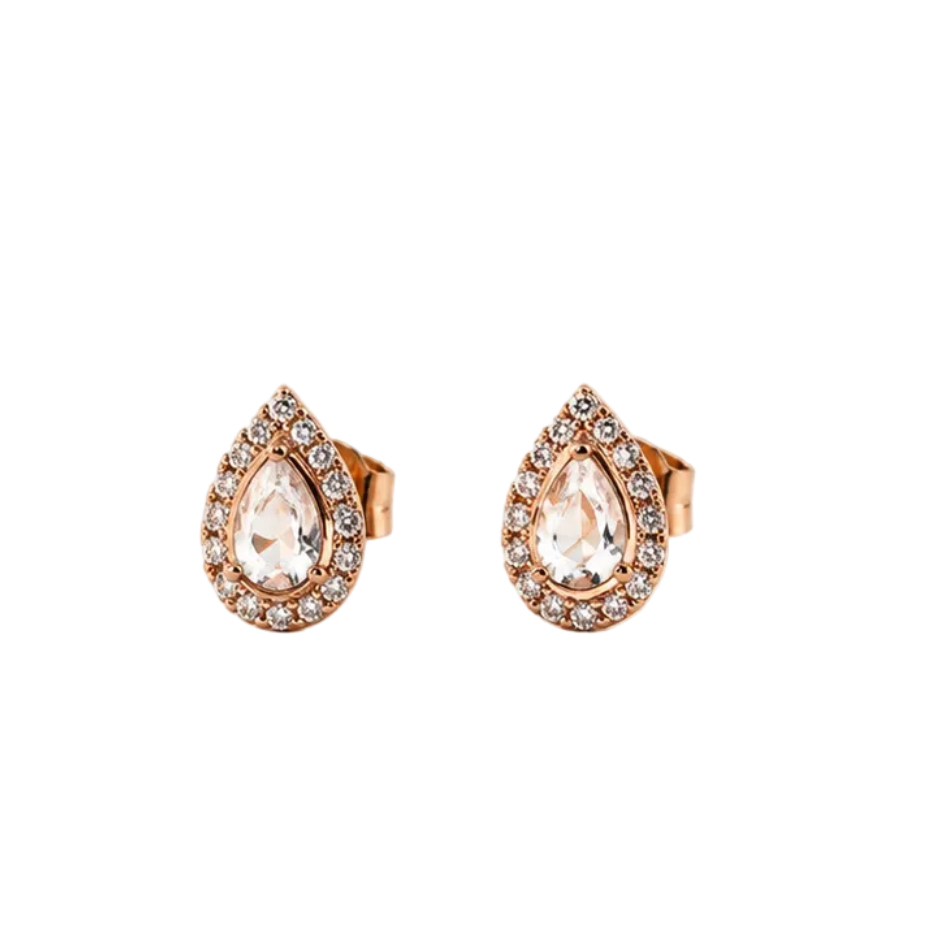 Rose Gold Pear Raw Diamond Stud Earrings