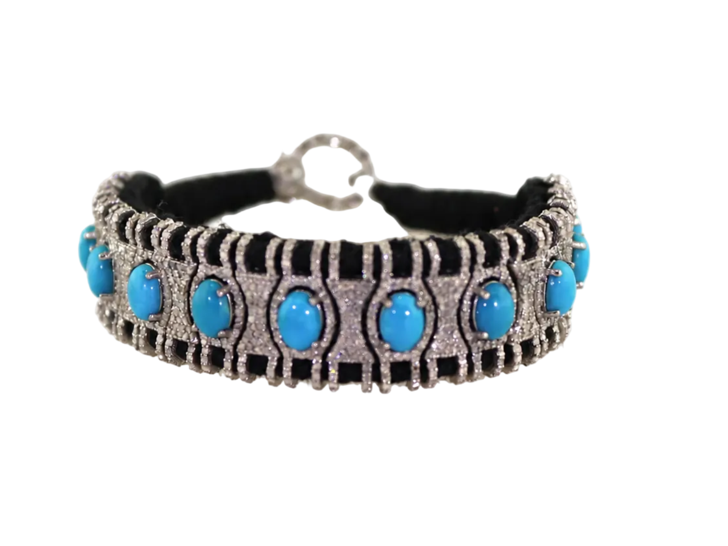 Silver turquoise and diamond cord bracelet