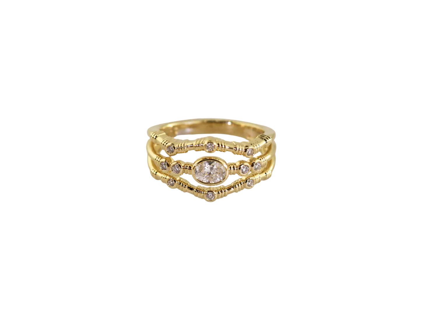 organic 3 layer gold ring with diamonds