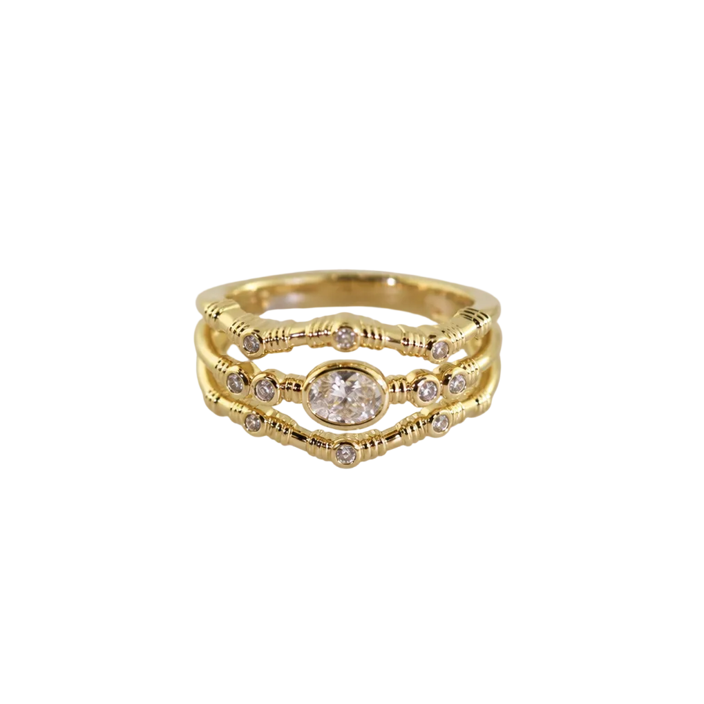 Organic 3 Layer Gold Ring With Diamonds