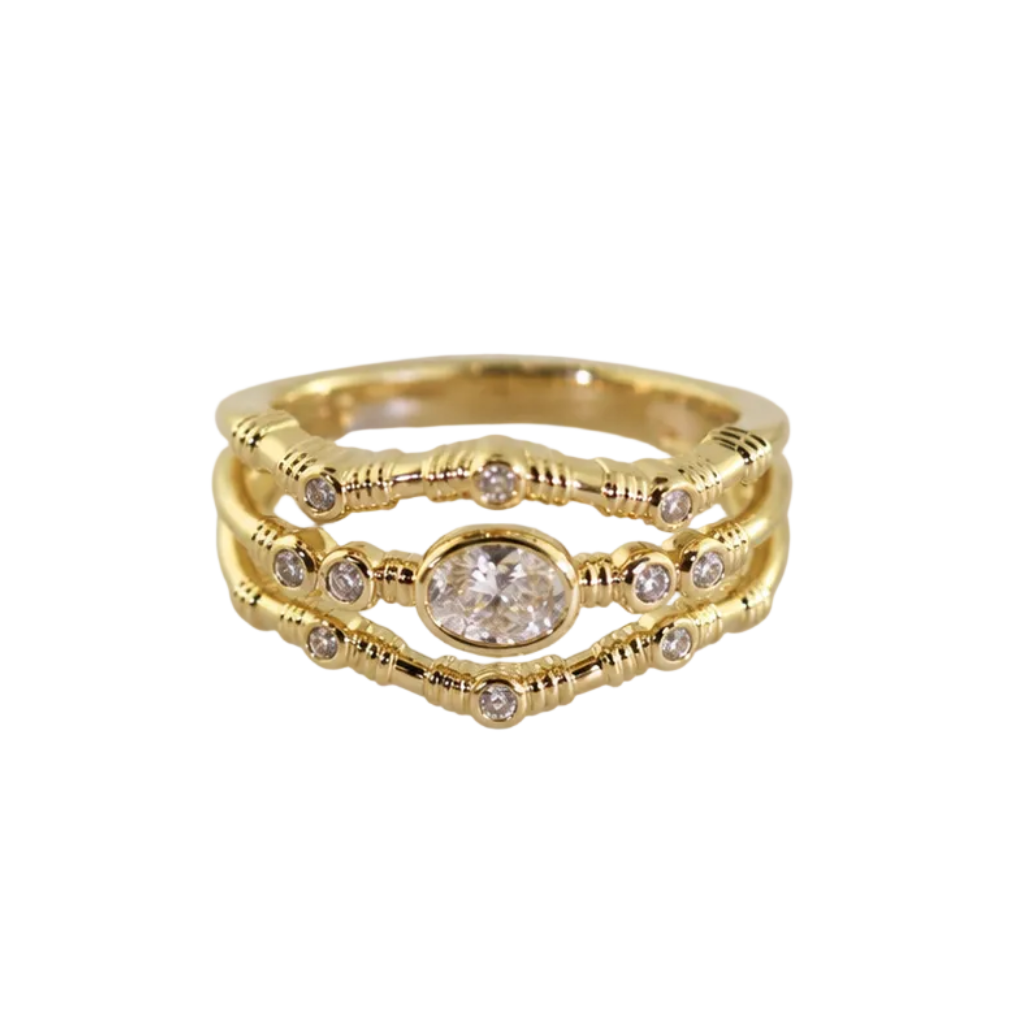 Organic 3 Layer Gold Ring With Diamonds