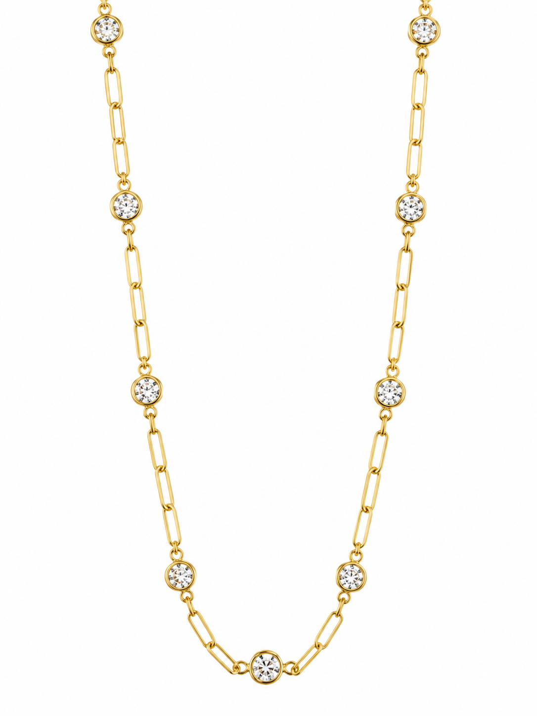 Gold Paper Clip Diamond Bezel Necklace