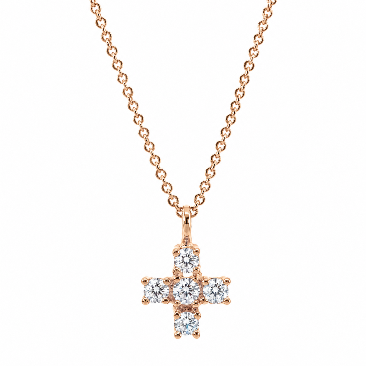 Rose Gold Classic Diamond Cross Necklace
