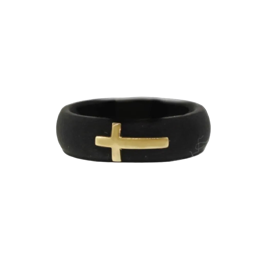 Yellow Gold Cross Silicone Band- Black