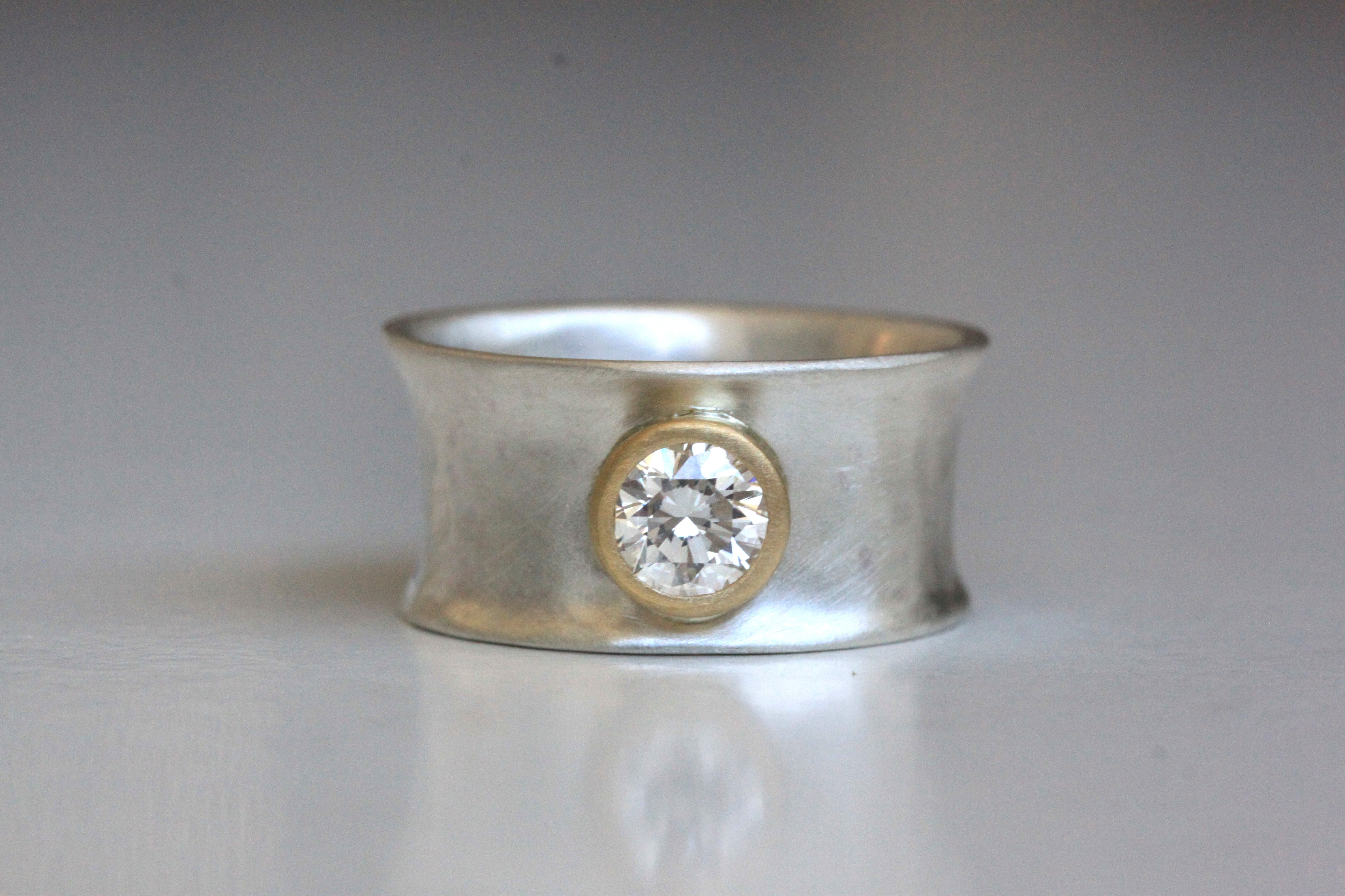 White Gold Cigar Band Engagement Ring