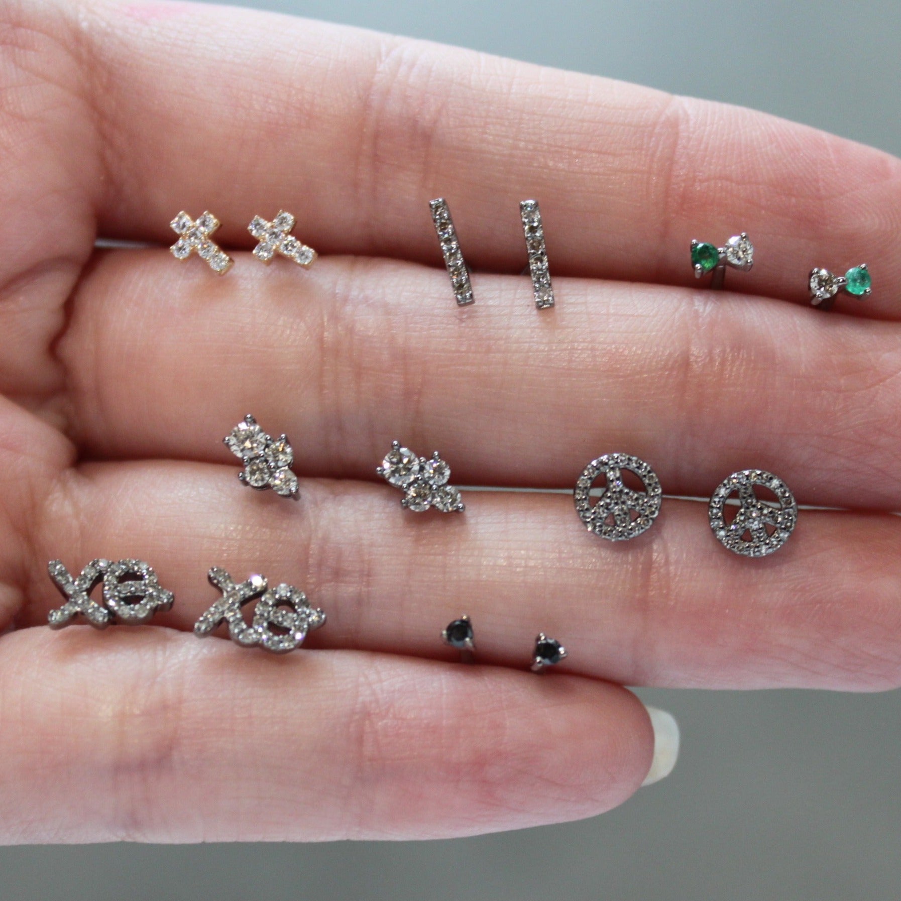 Silver Diamond Bar Studs