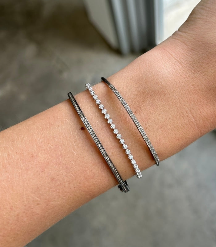 Silver Two Row Pave Diamond Bar Hook Bracelet