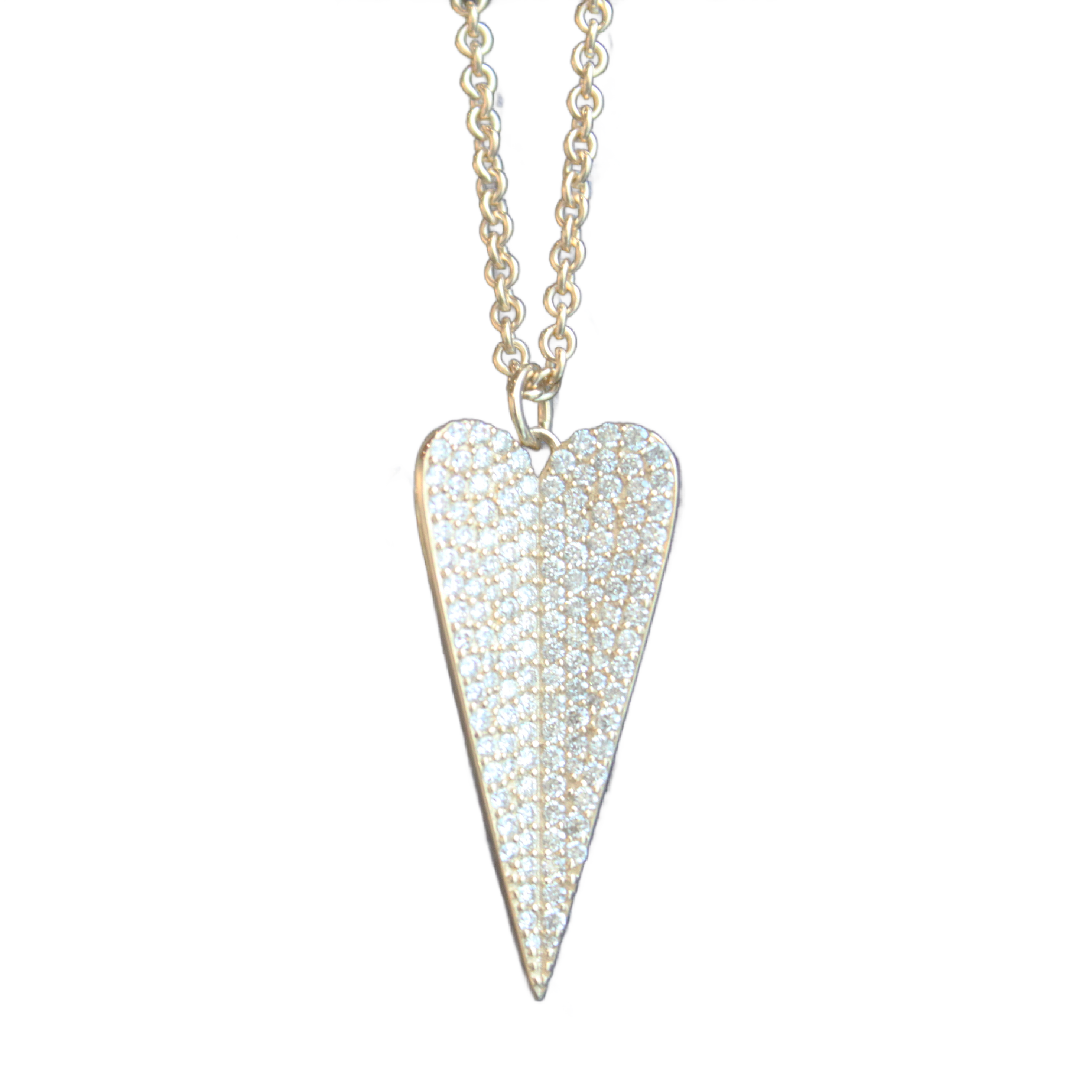 Large Pave Diamond Folded Heart Necklace