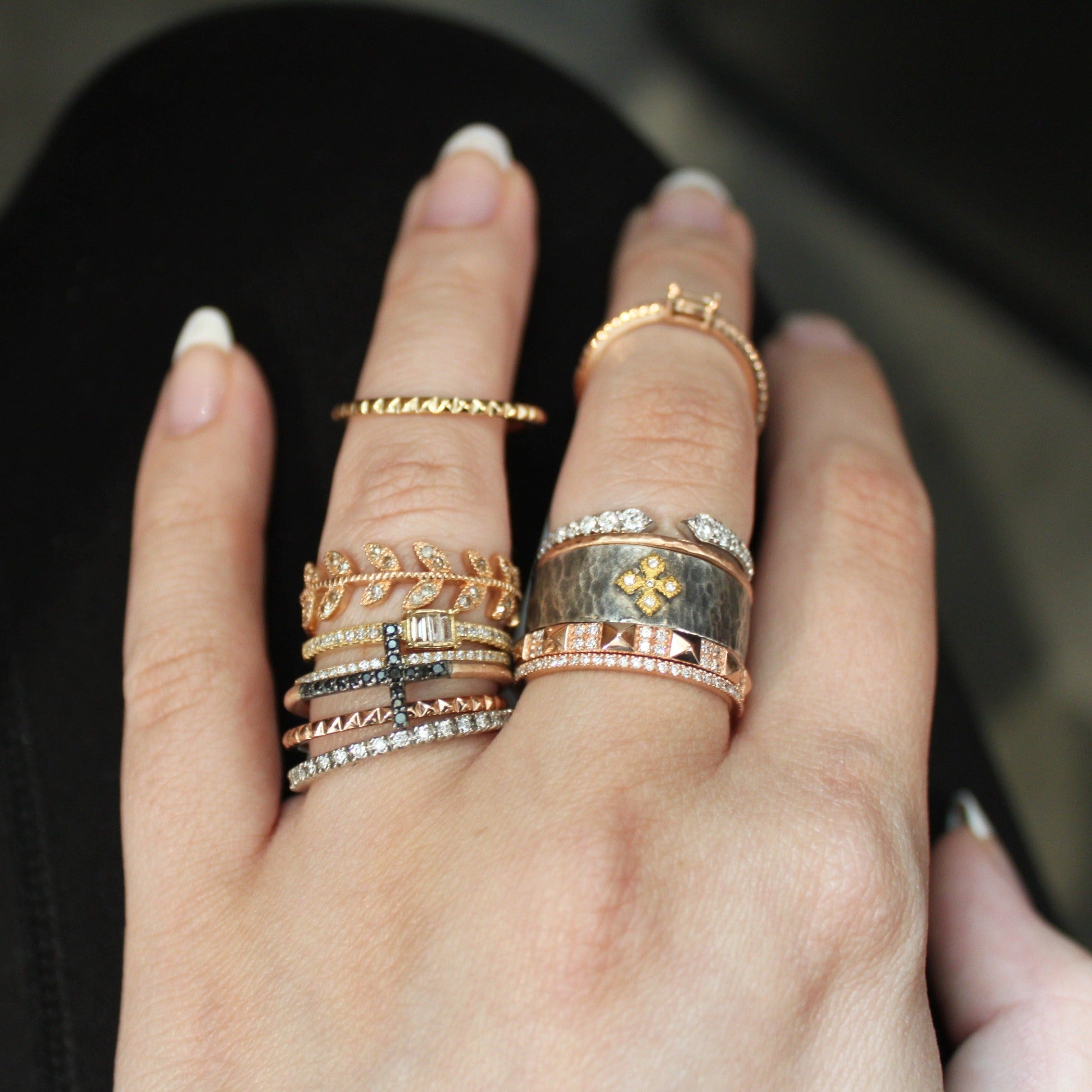 Thick Textured Ring & Diamond Cross