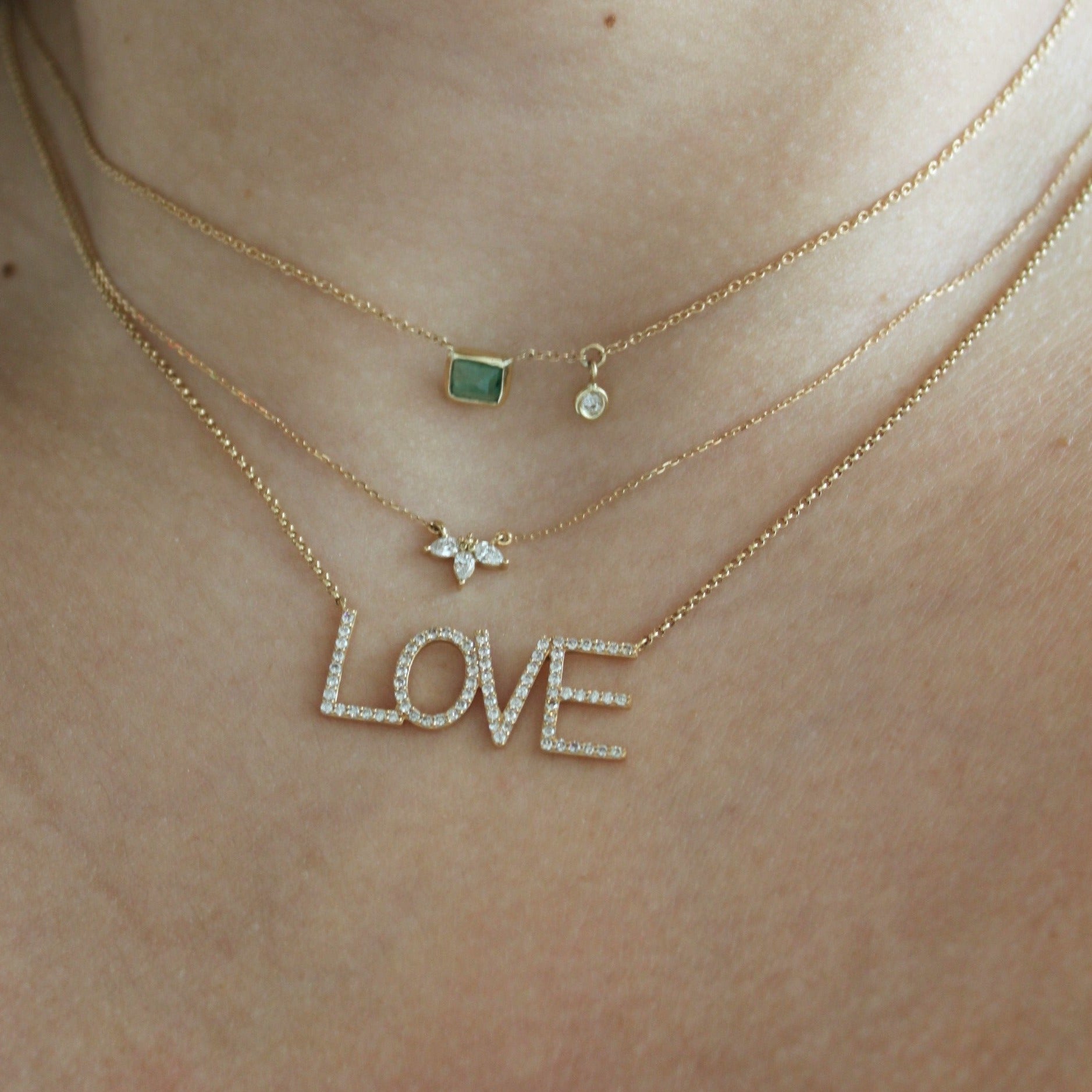 Bezeled Emerald & Diamond Dangle Necklace
