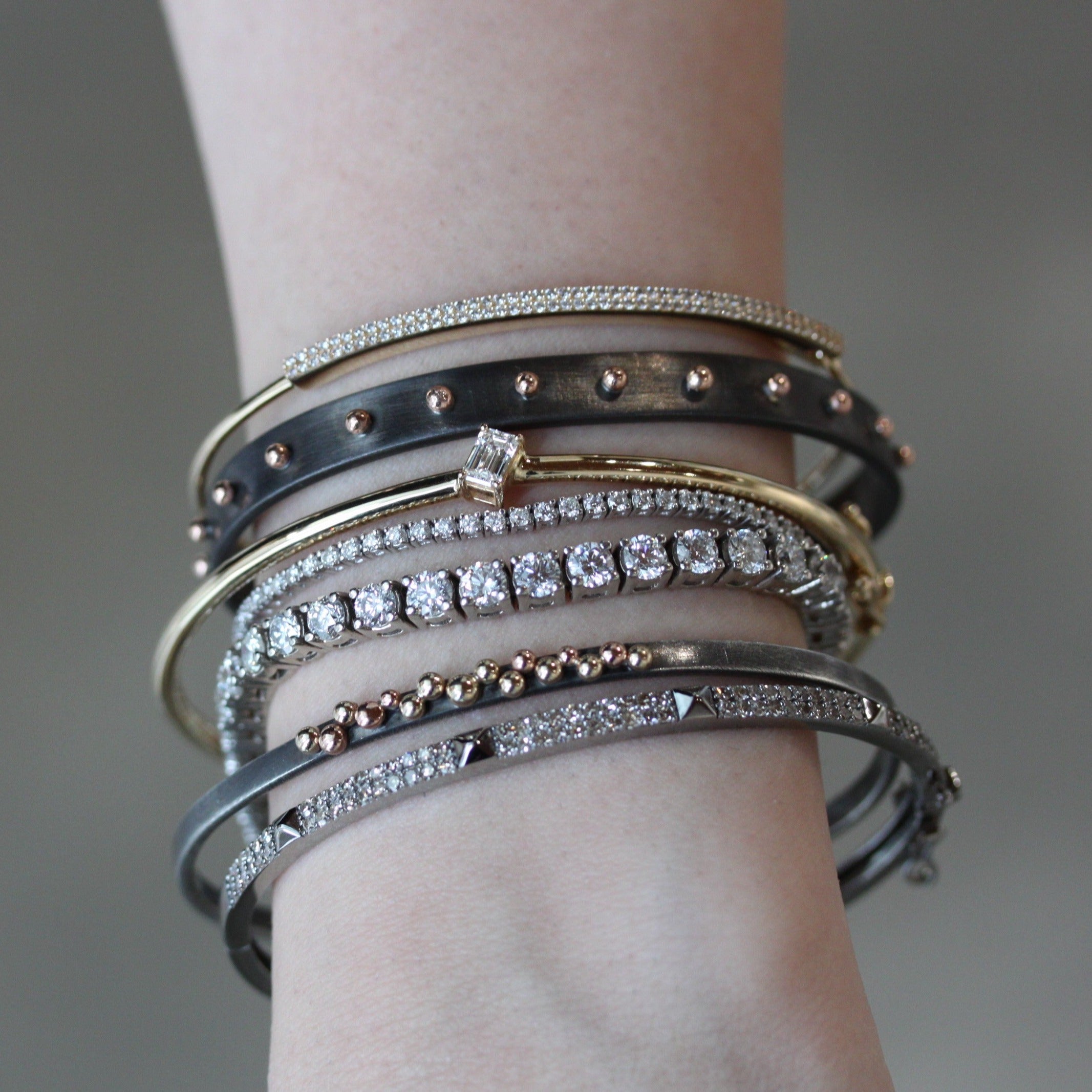 Rhodium Plated Yellow Gold Studded Cuff Bracelet