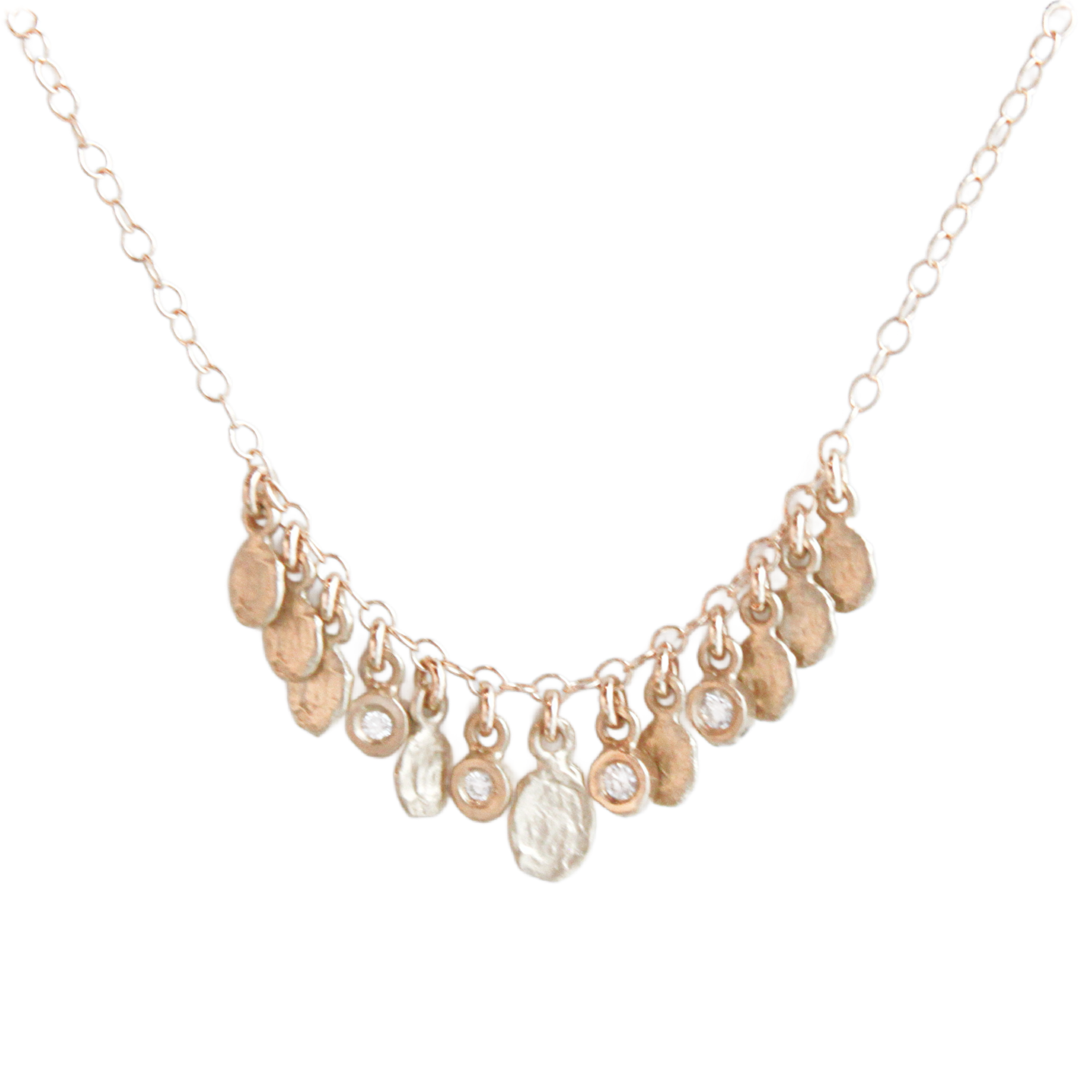 gold flake and diamond cluster necklace