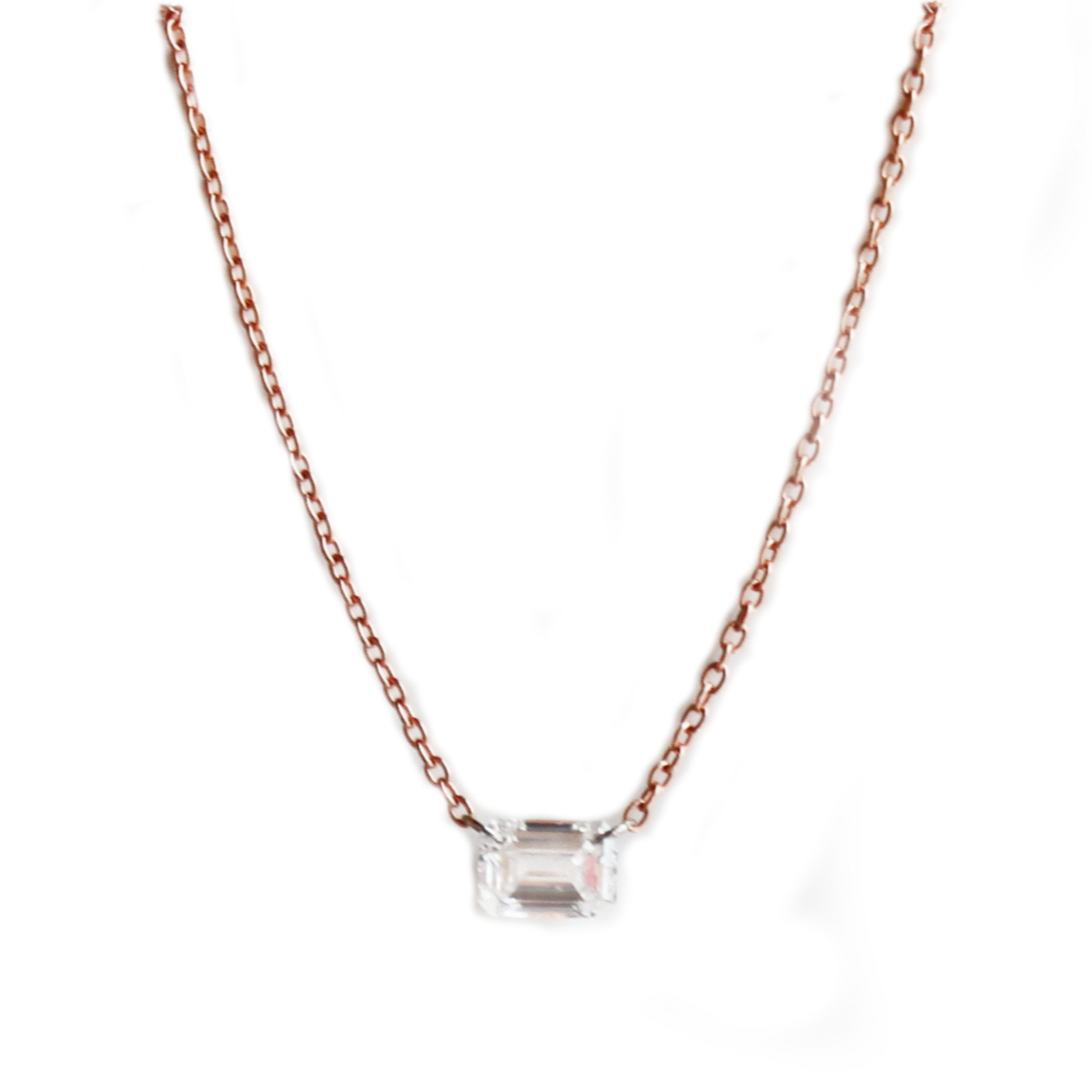 Rose Gold Drilled Emerald Cut Diamond Necklace