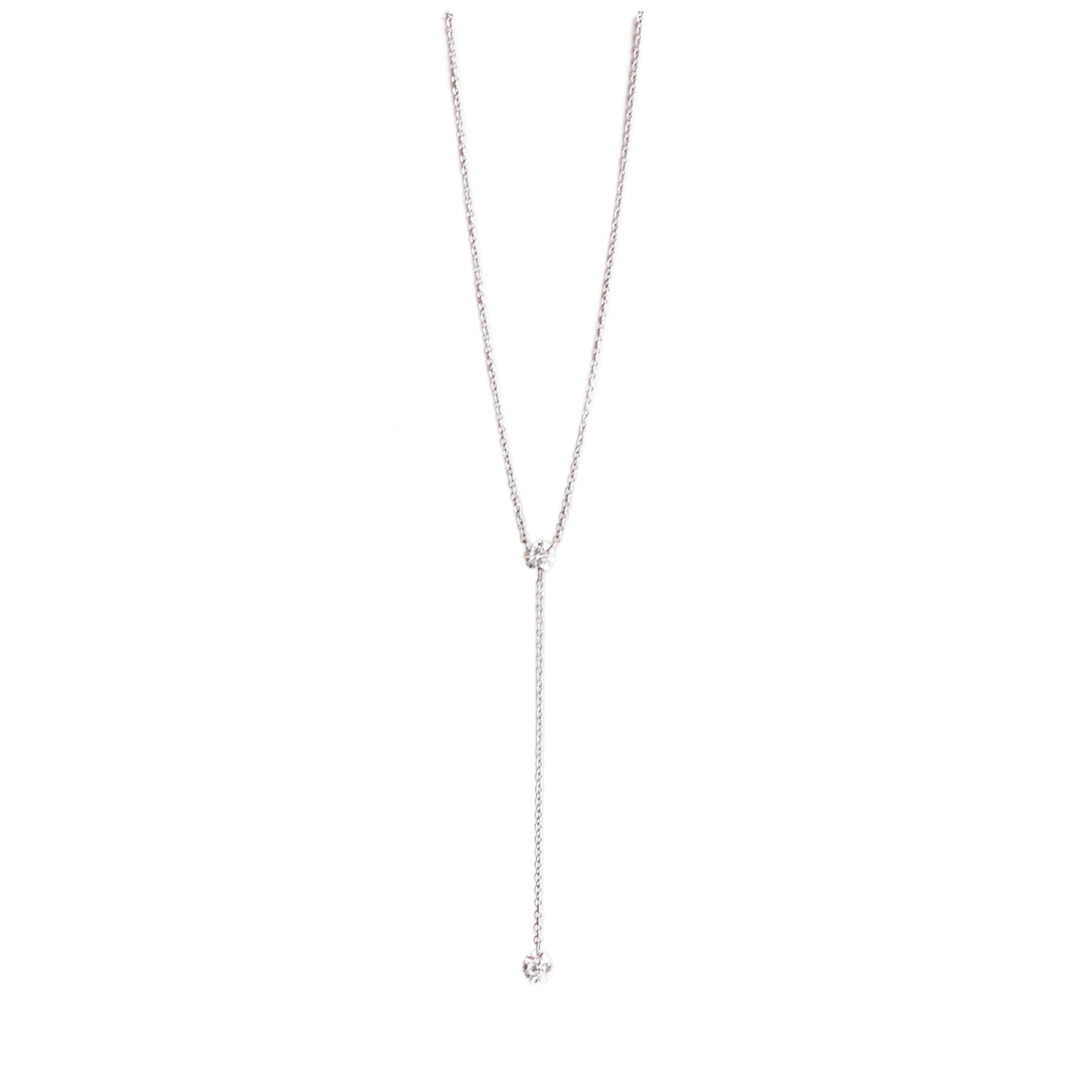White Gold & Drilled Diamond Lariat Necklace
