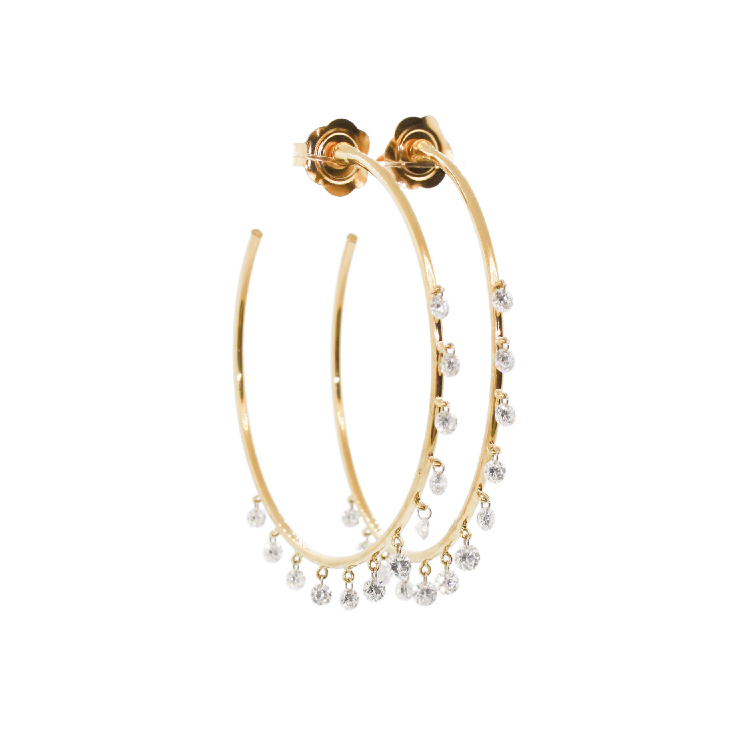 Gold & Drilled Diamond Dangle Hoops
