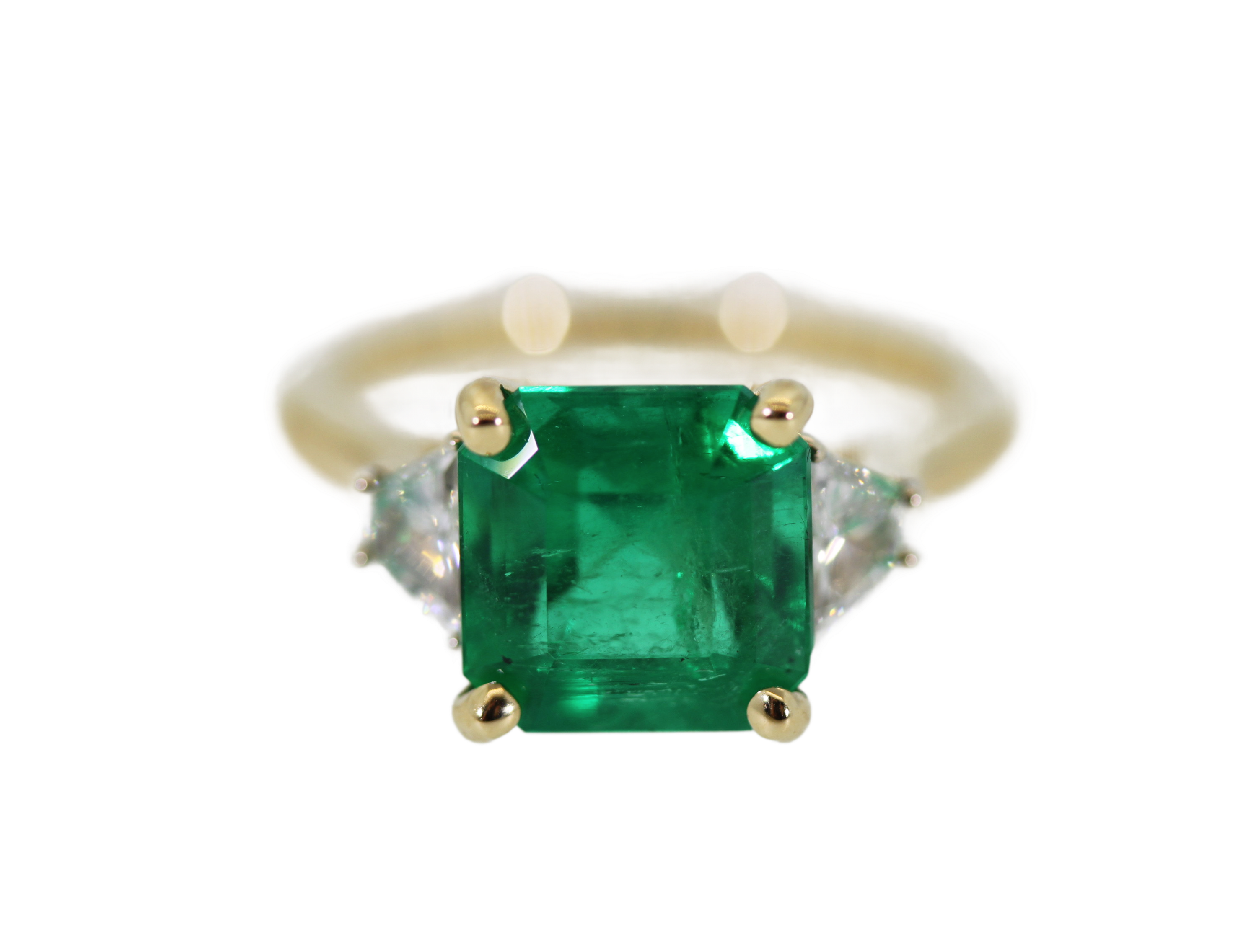 Princess Cut Emerald and Baguette Diamonds Engagement Ring