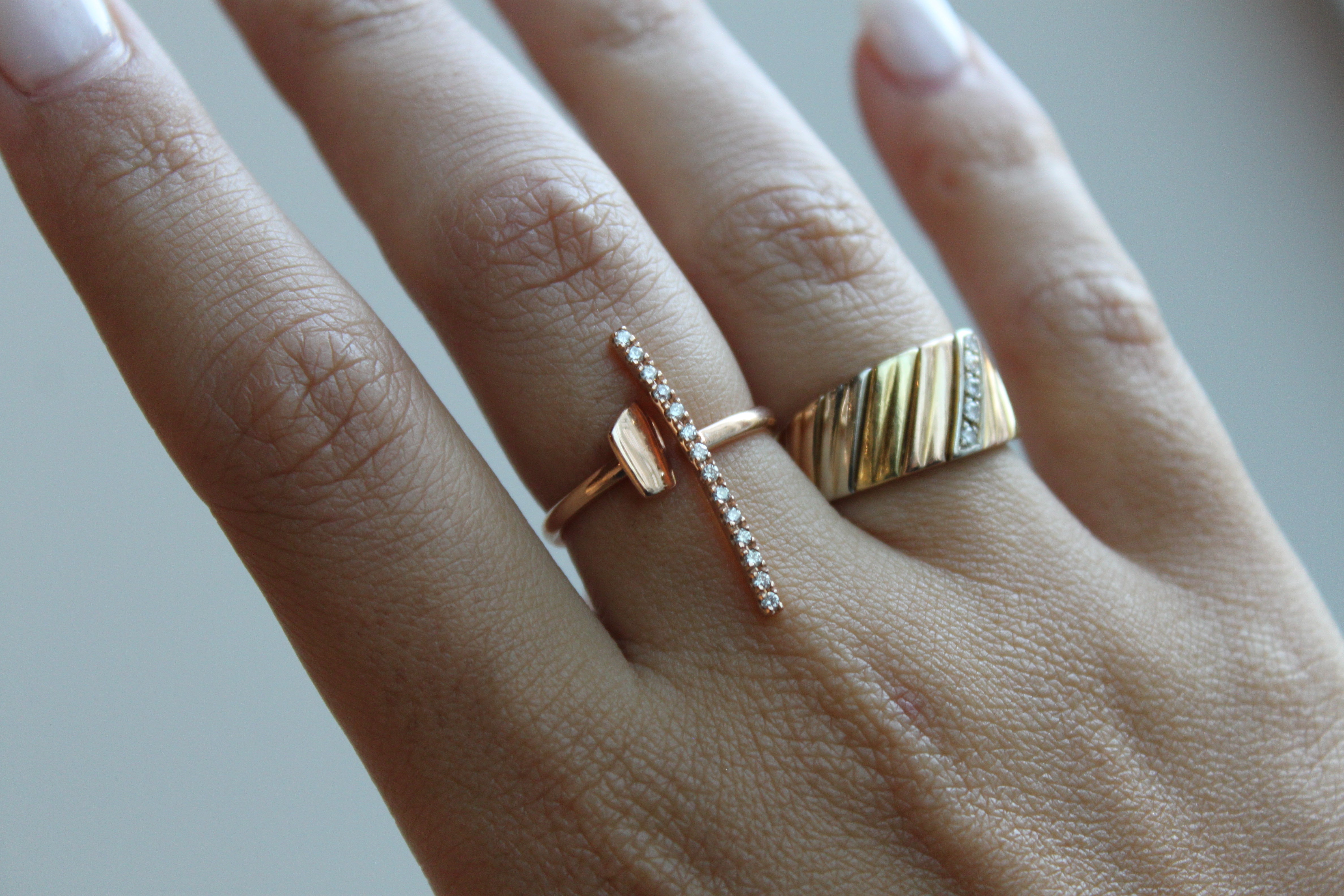 Rose Gold and Diamond Bar Open Ring