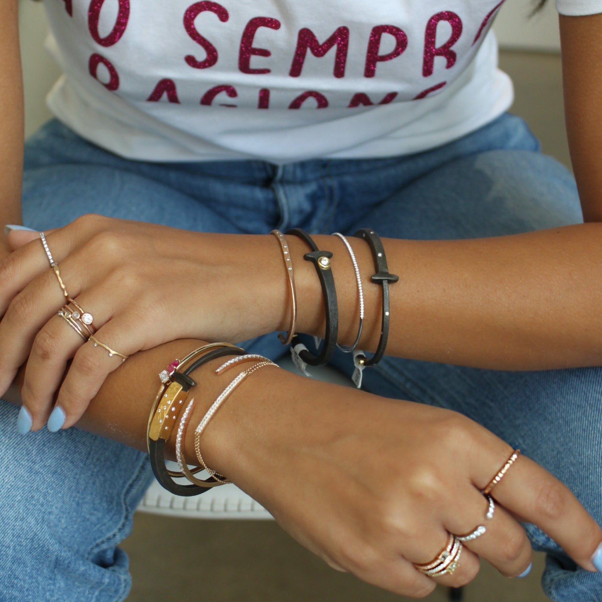Iron Nail Bracelet with 9 Diamonds