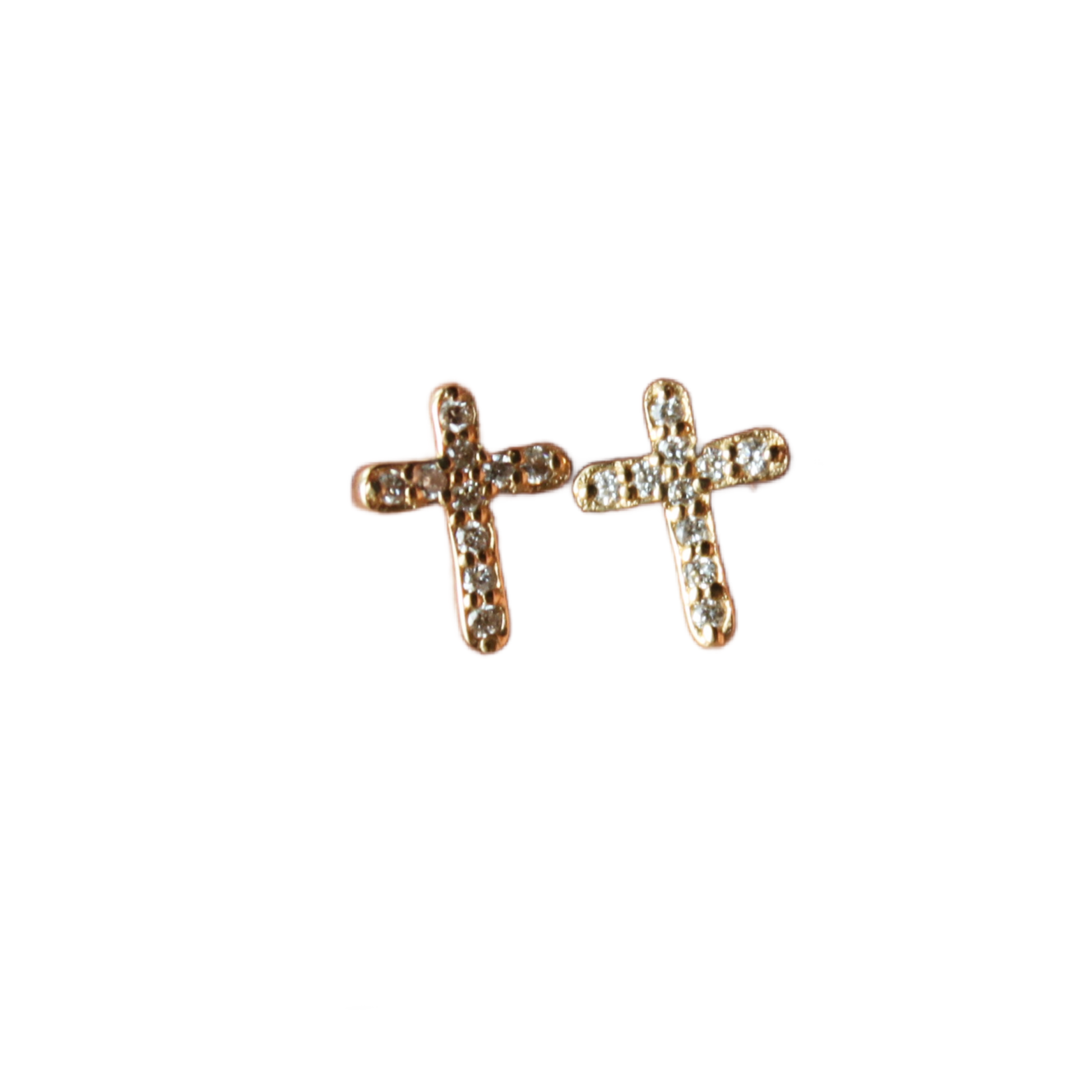 Gold Diamond Cross Stud Earrings