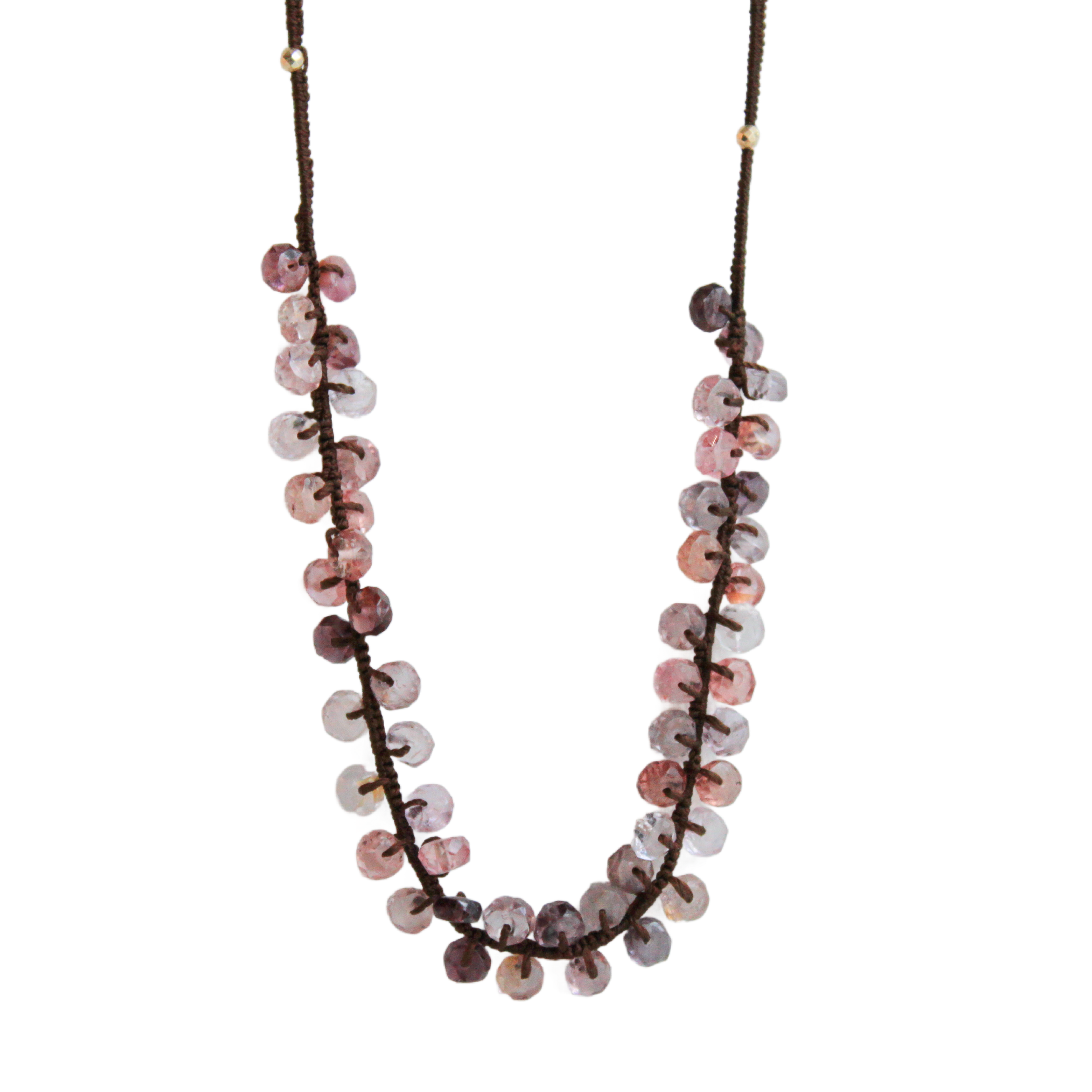 Multi Spinel Woven Brown Silk Necklace