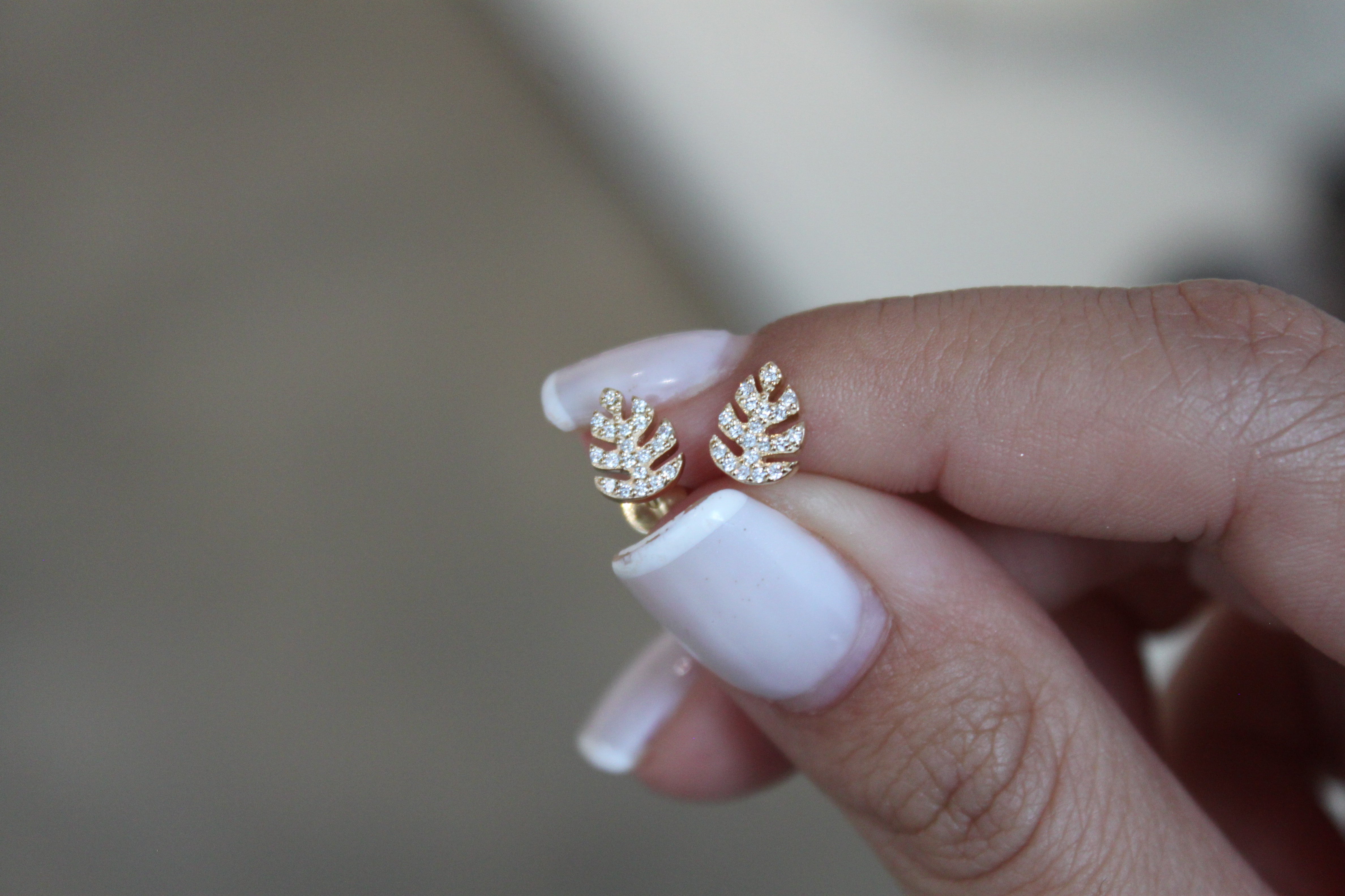 Diamond Leaf Stud Earrings