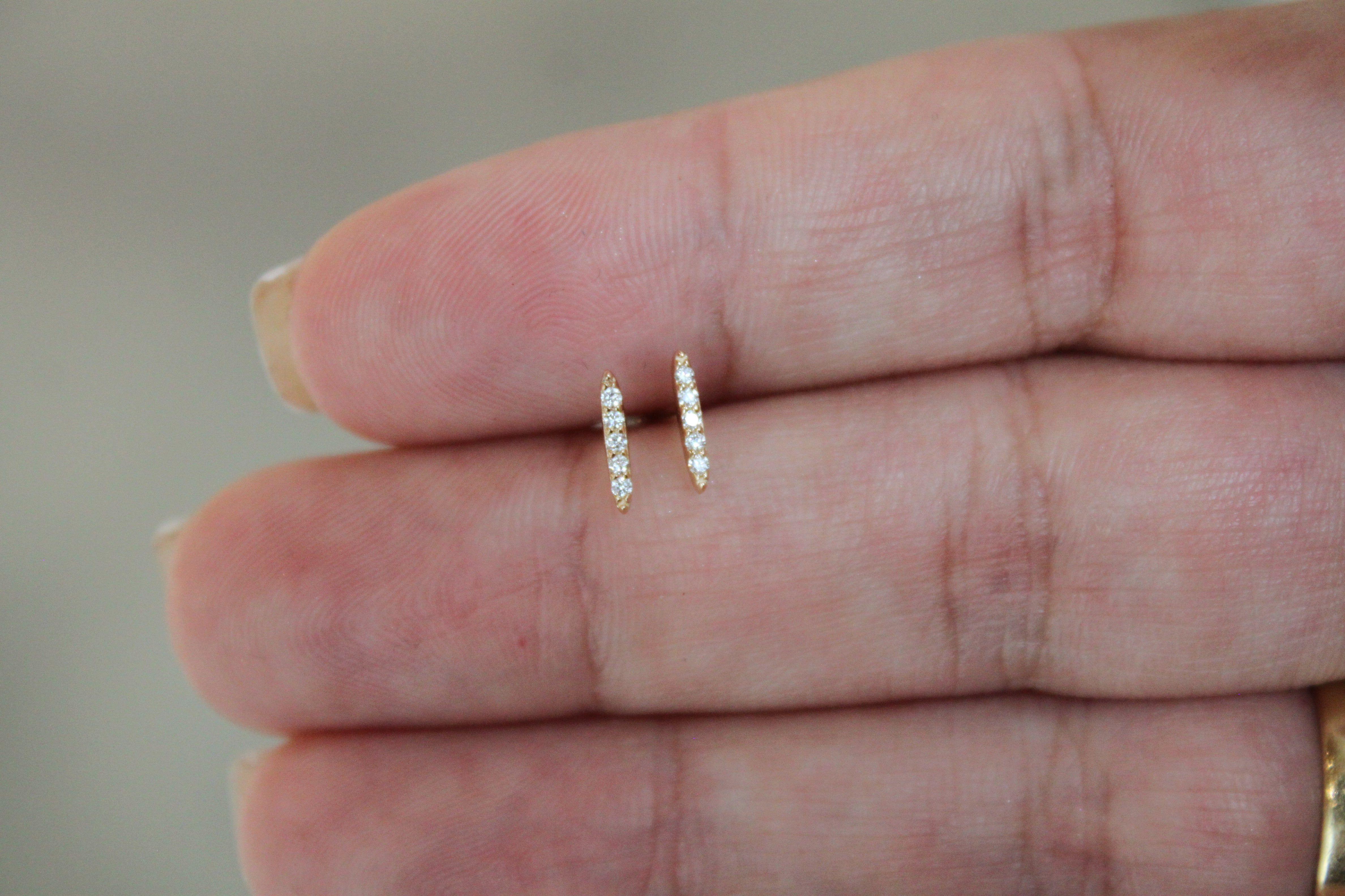 Five Diamond Bar Stud Earrings