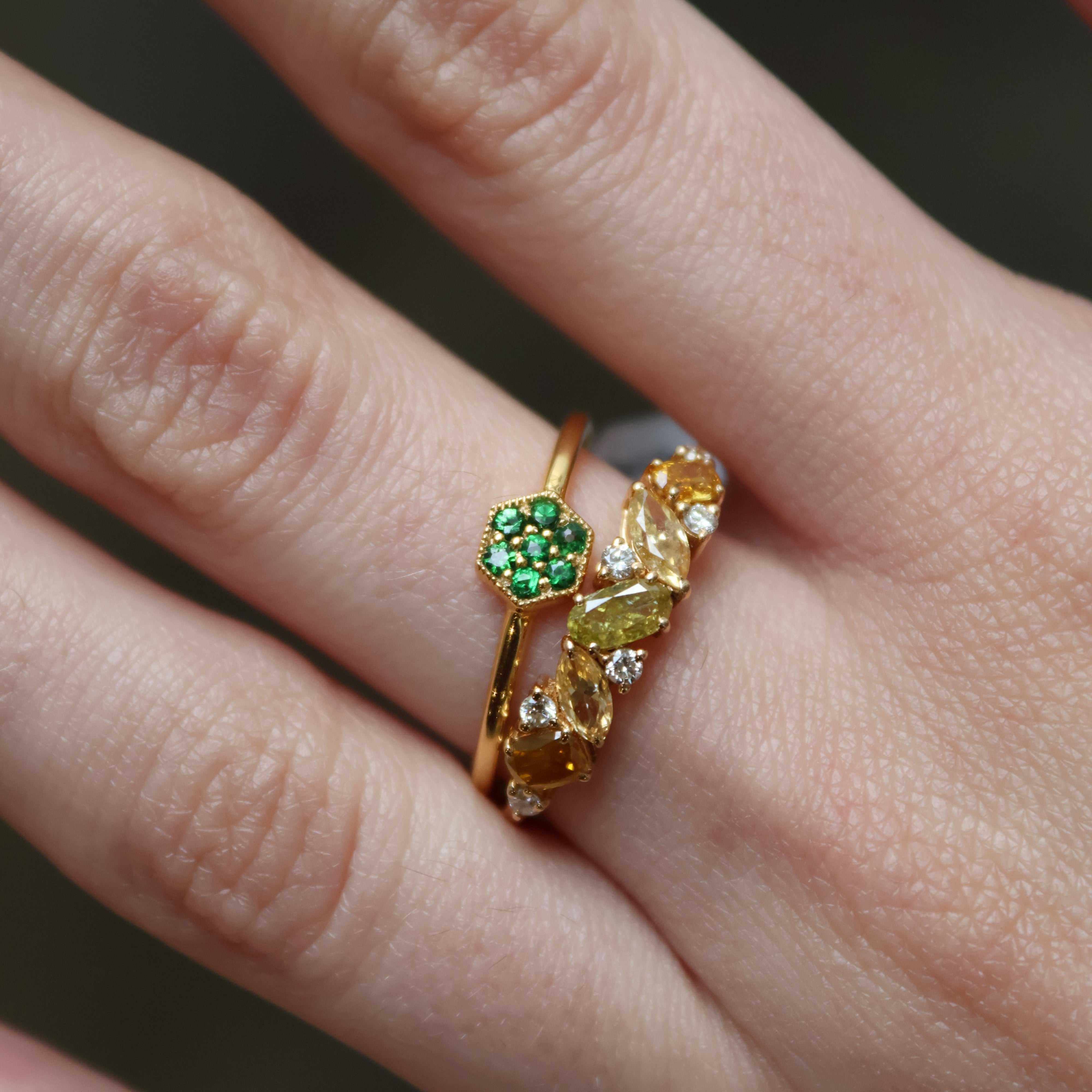 Yellow Gold Green Garnet Ring