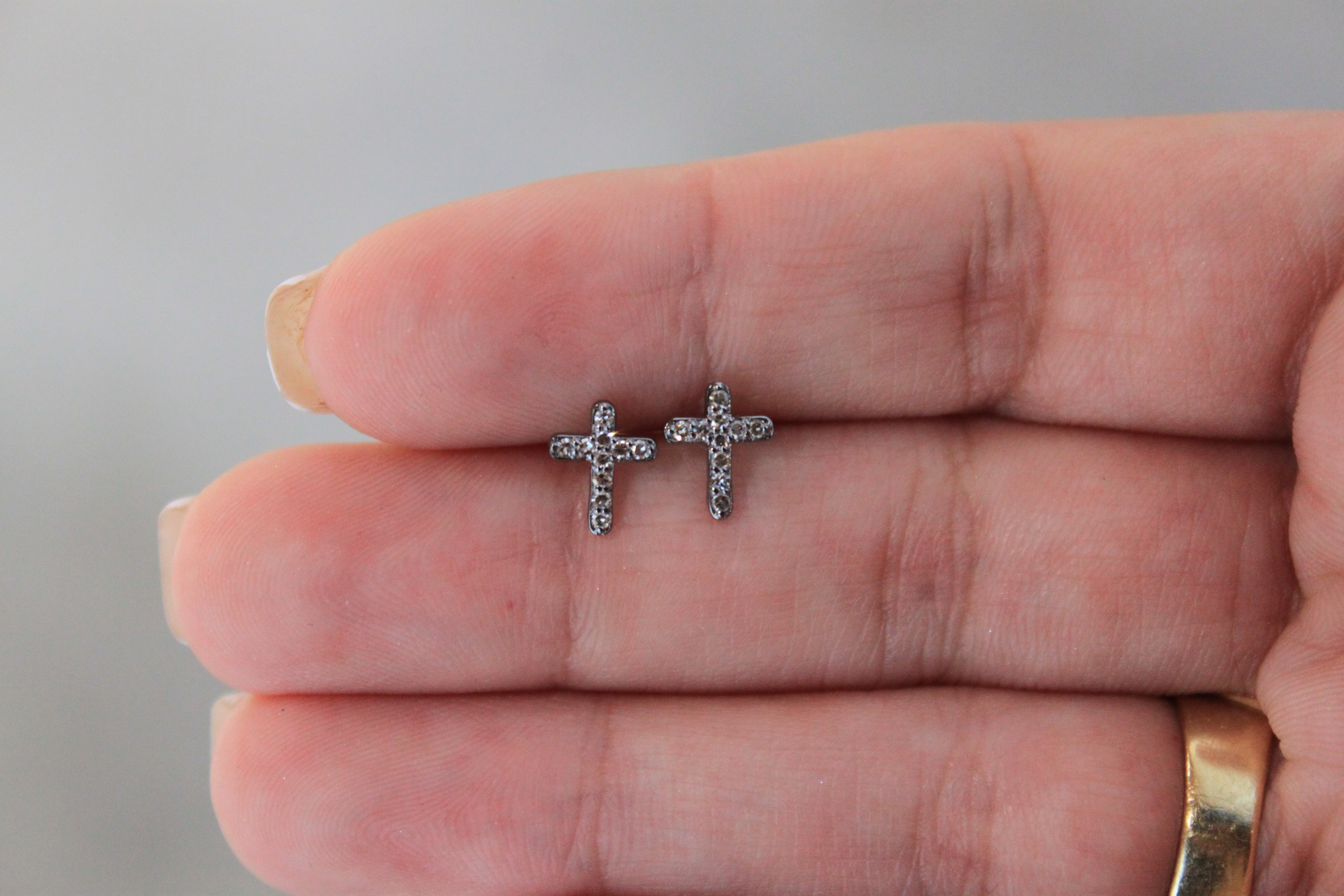 Sterling Silver Diamond Cross Stud Earrings