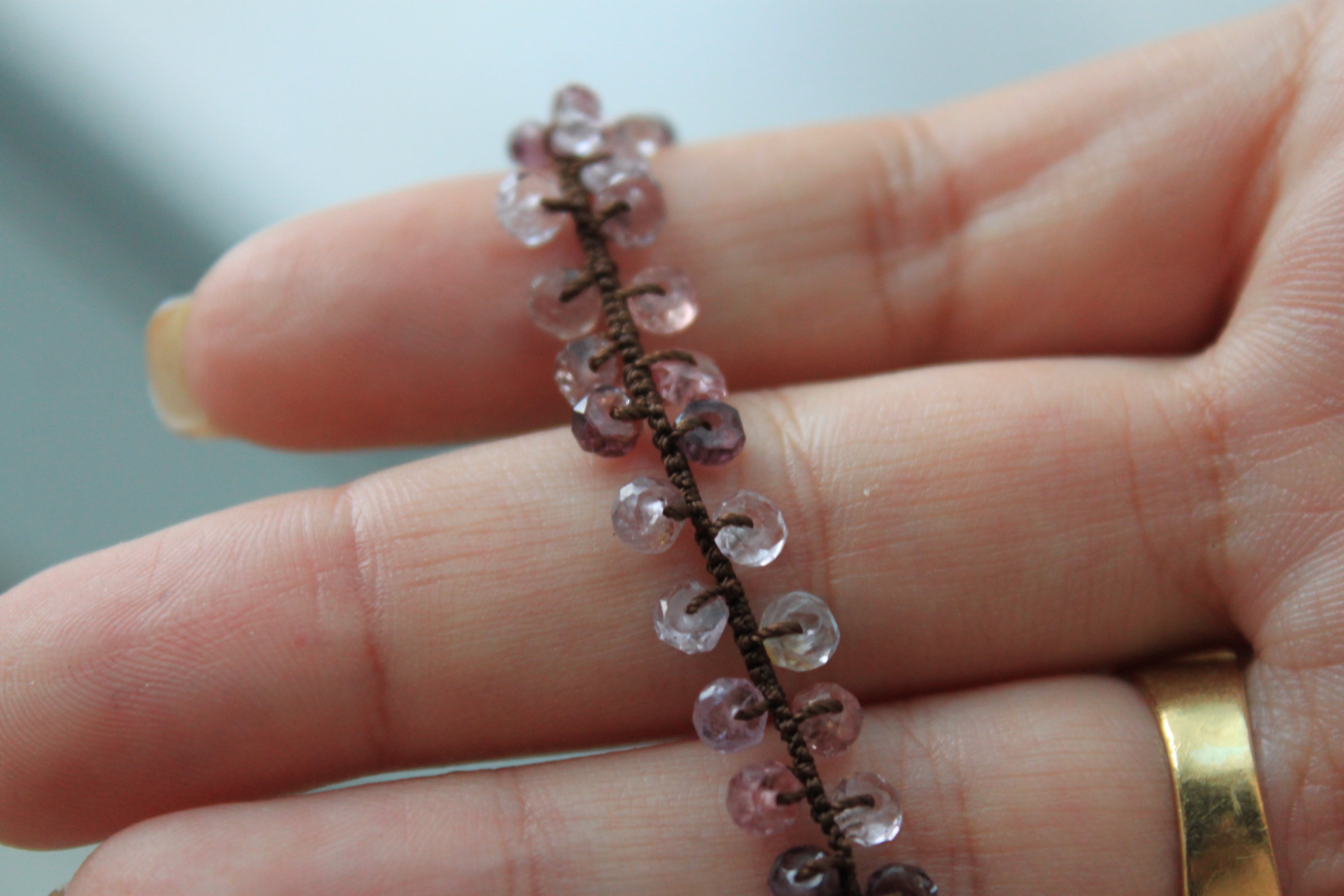 Multi Spinel Woven Brown Silk Necklace