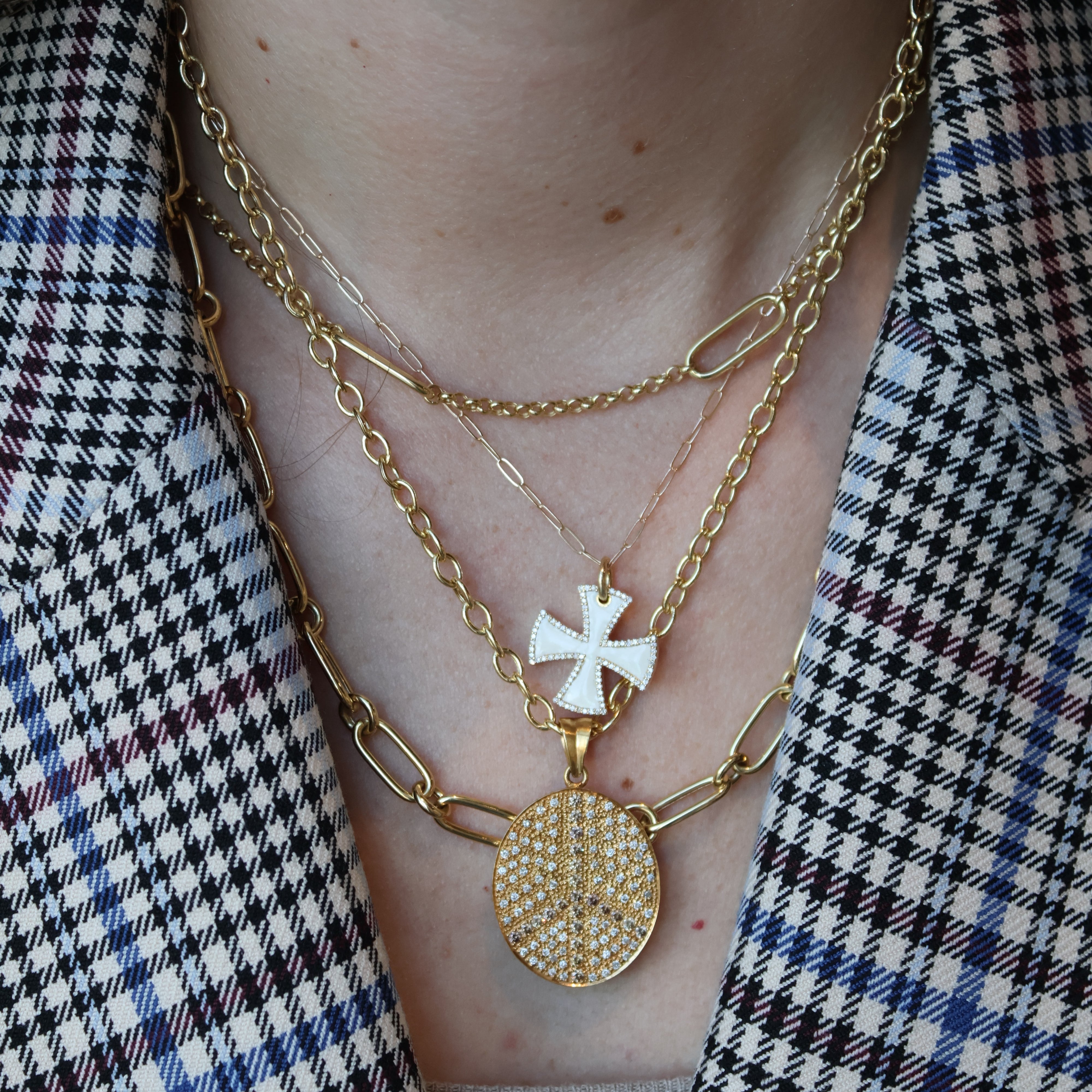 Chocolate & White Diamond Large Peace Sign Necklace