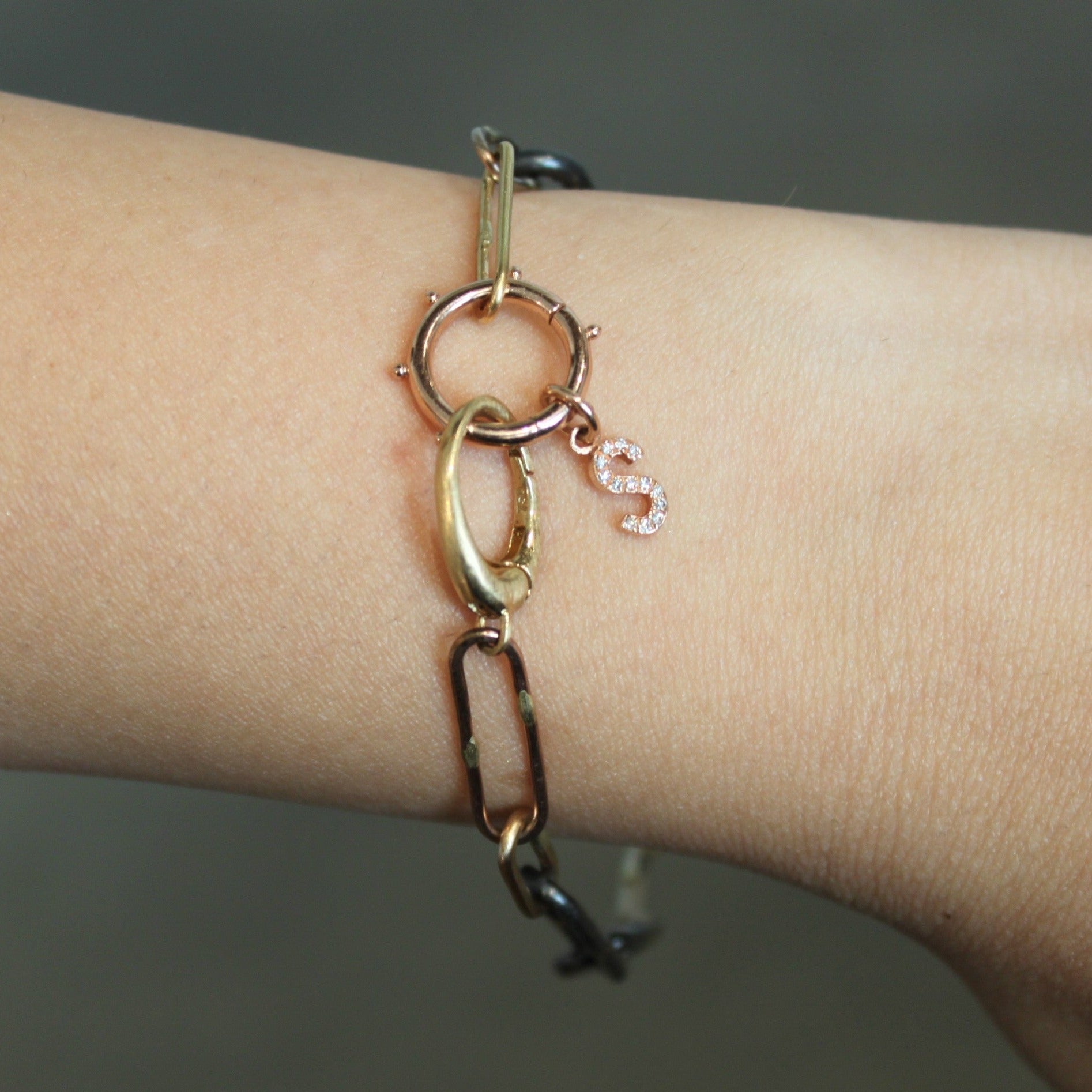 Gold Pave Diamond S Charm