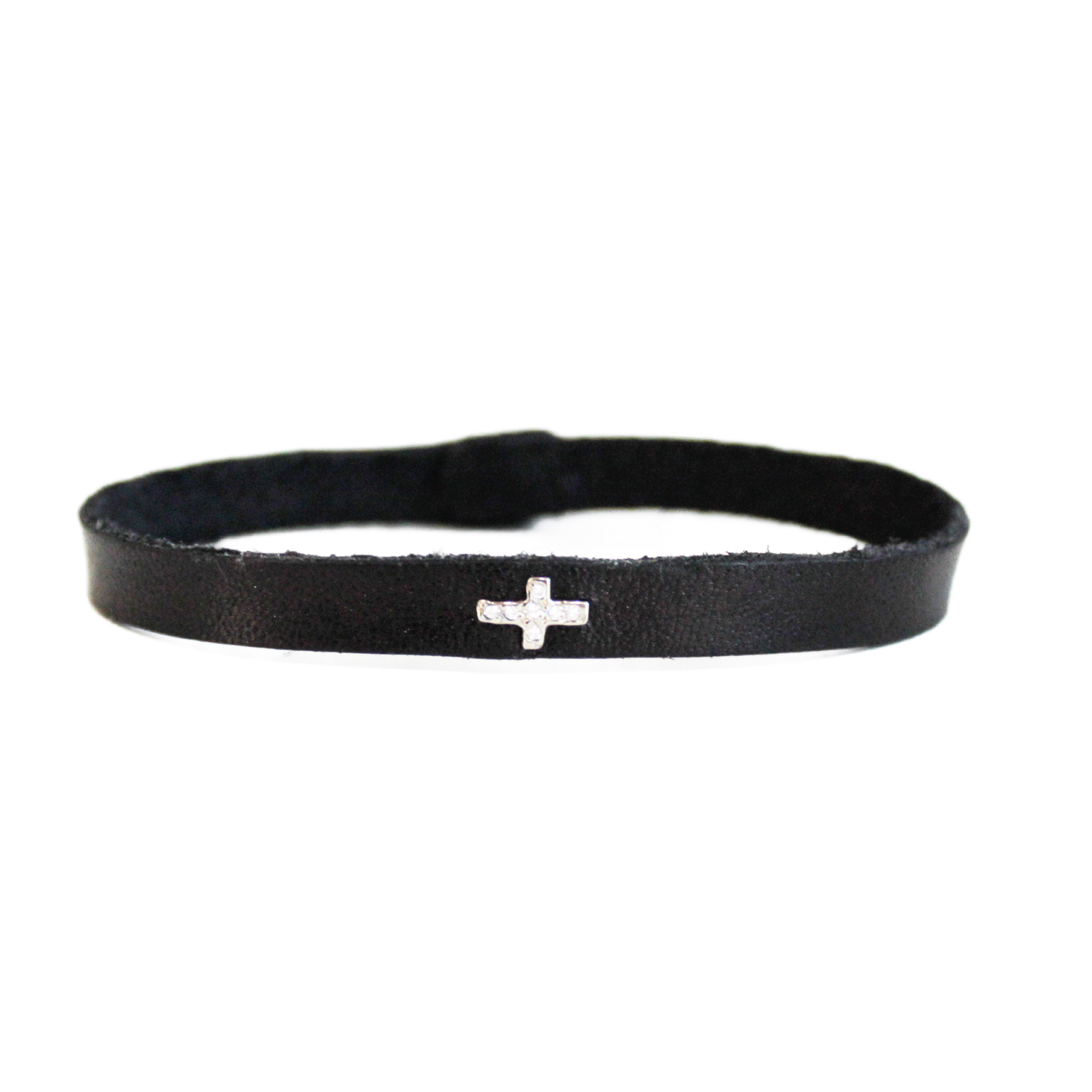 Pave Diamond Cross Leather Bracelet