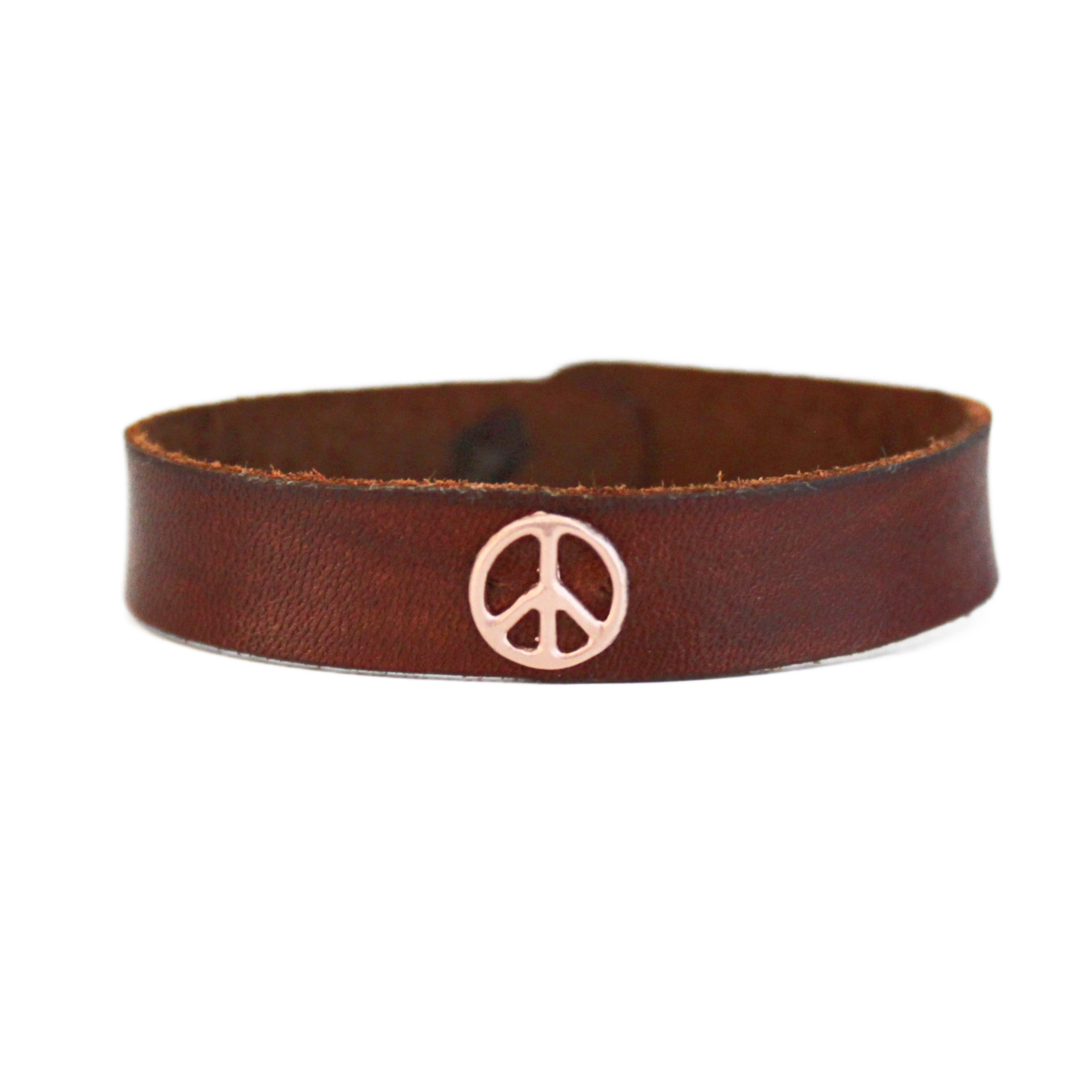 rose gold peace sign leather bracelet