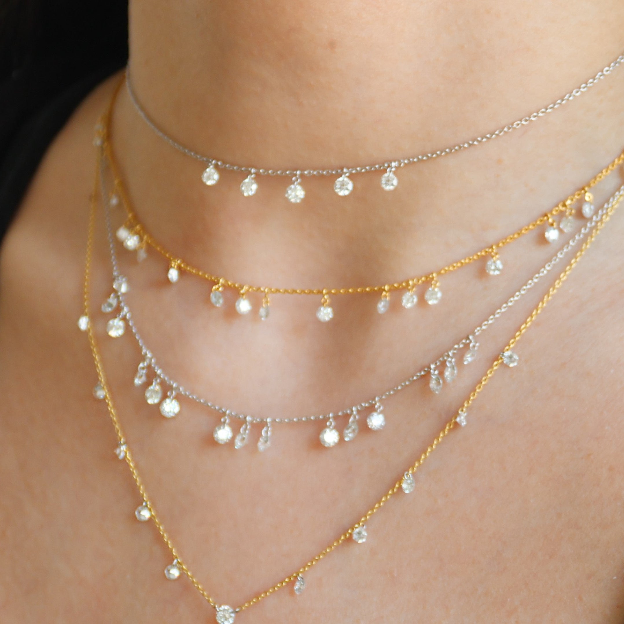 White Gold 15 Drilled Diamond Dangle Necklace