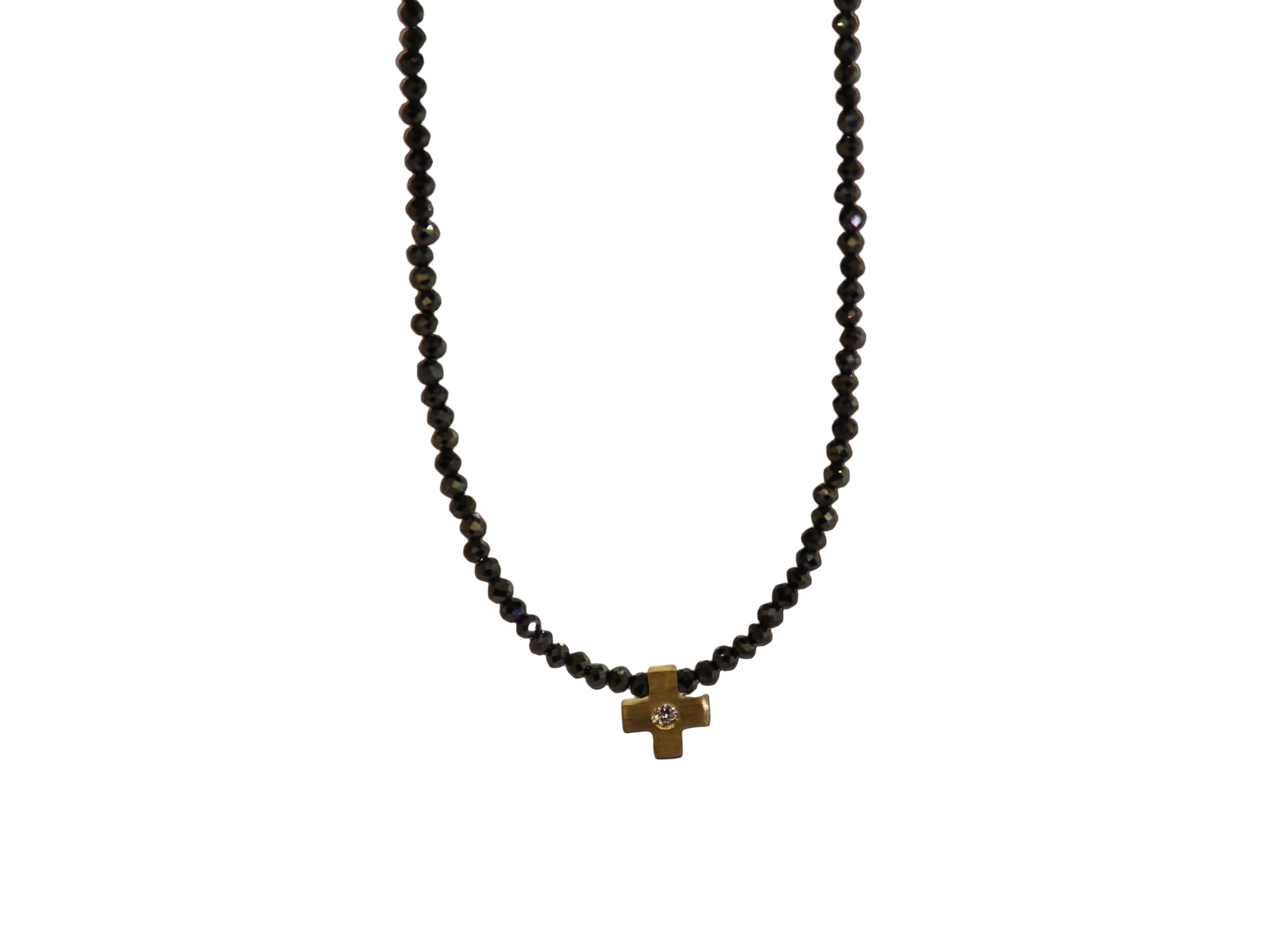Black Tourmaline Necklace & Diamond Gold Cross