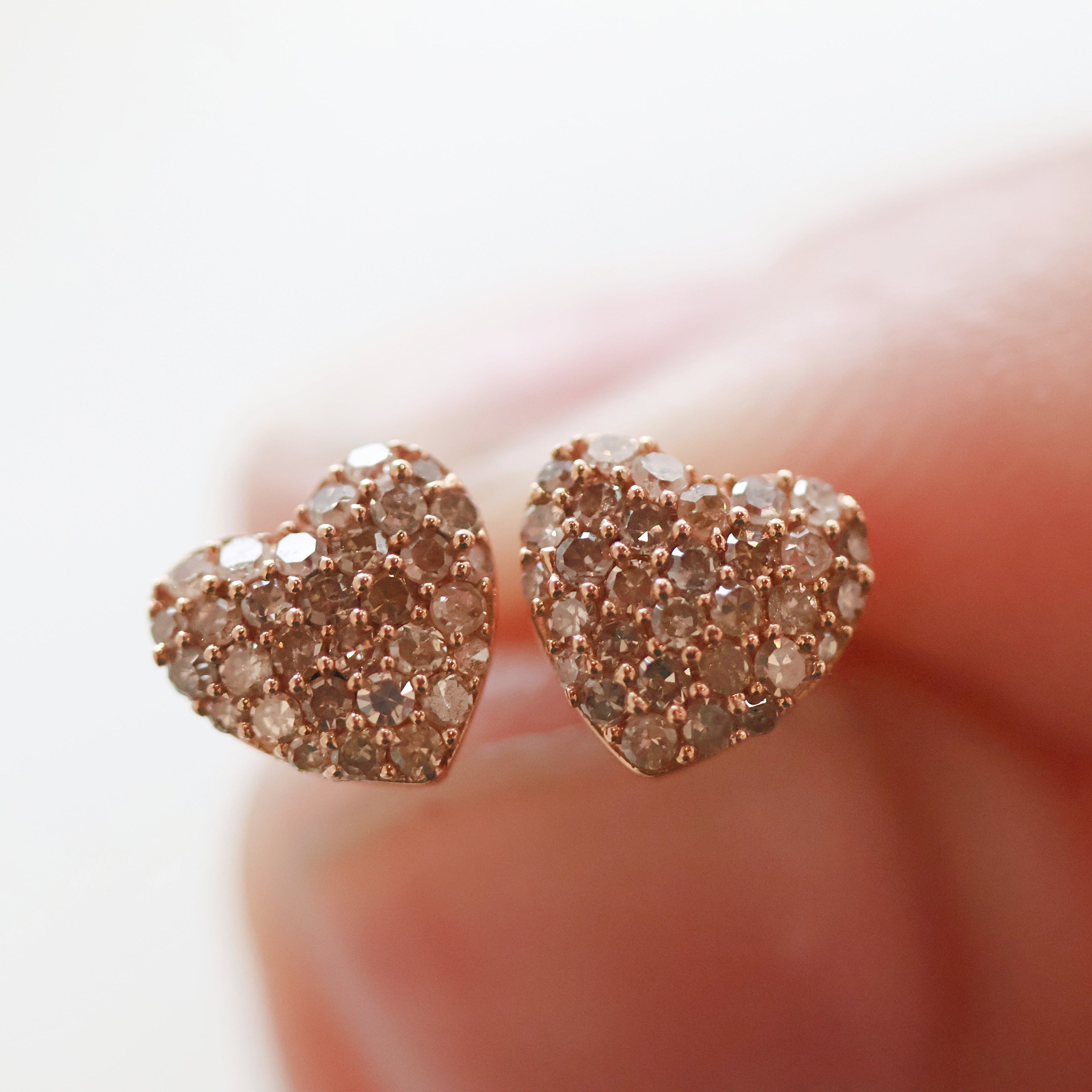 Rose Gold Pave Heart Studs