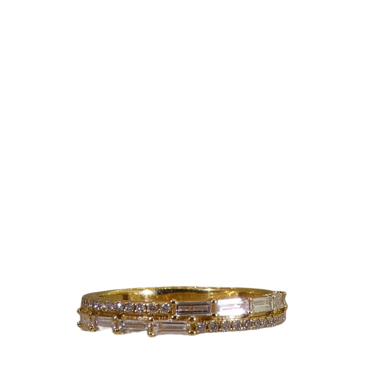 Double Strand Baguette and Pave Diamond Ring