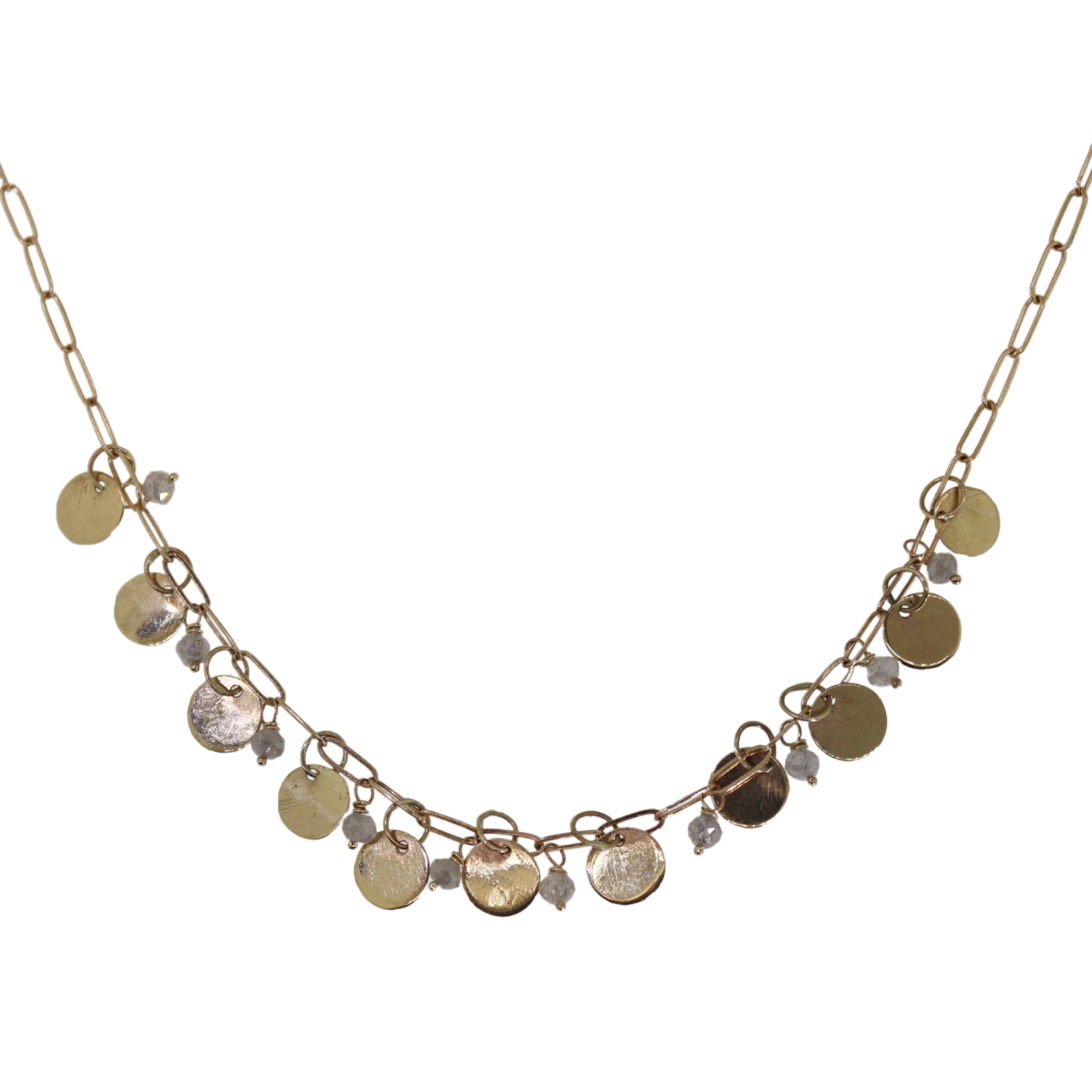Gold Disc & Raw Diamond Dangle Necklace