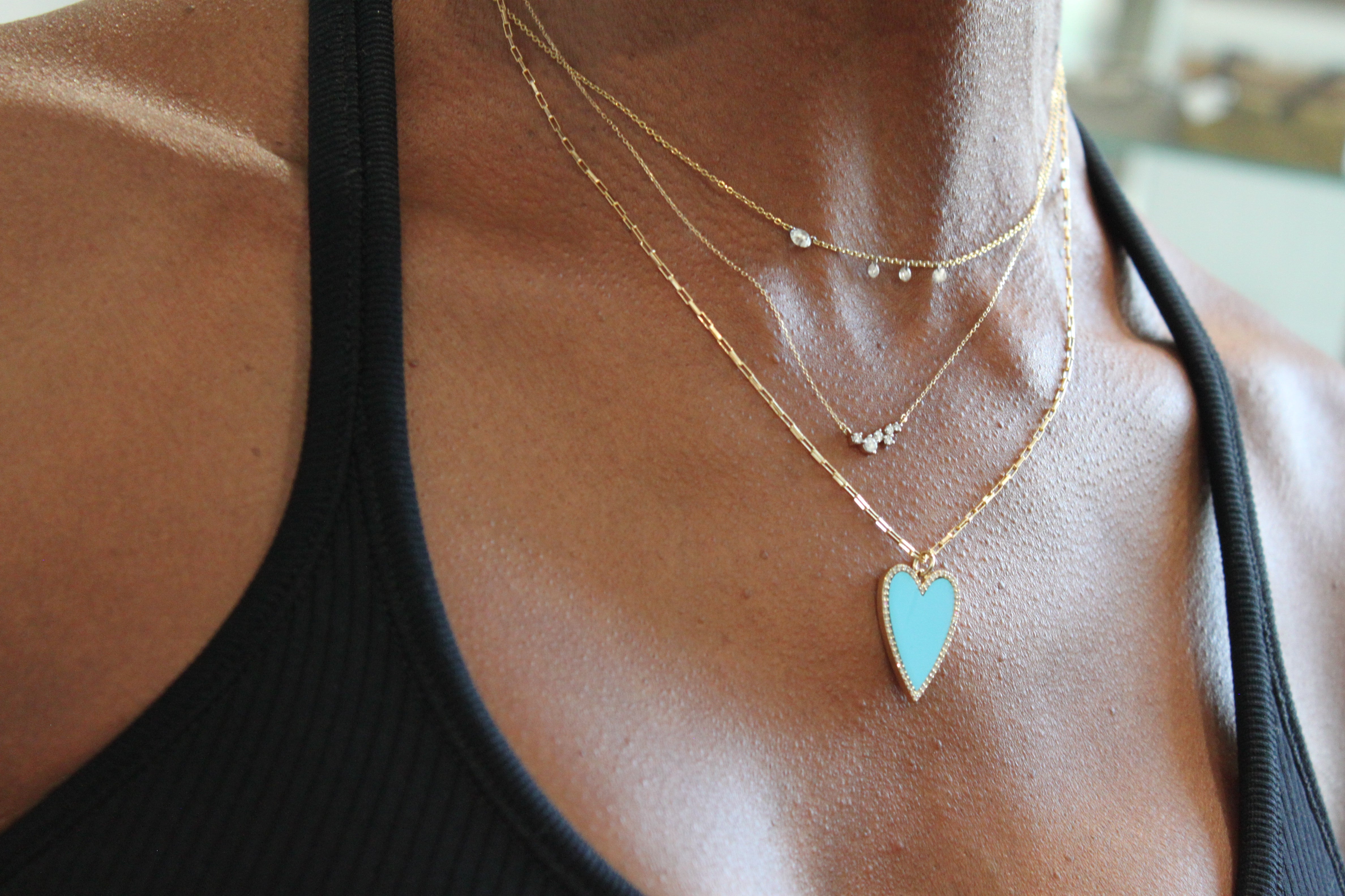 Large Turquoise Heart & Diamond Halo