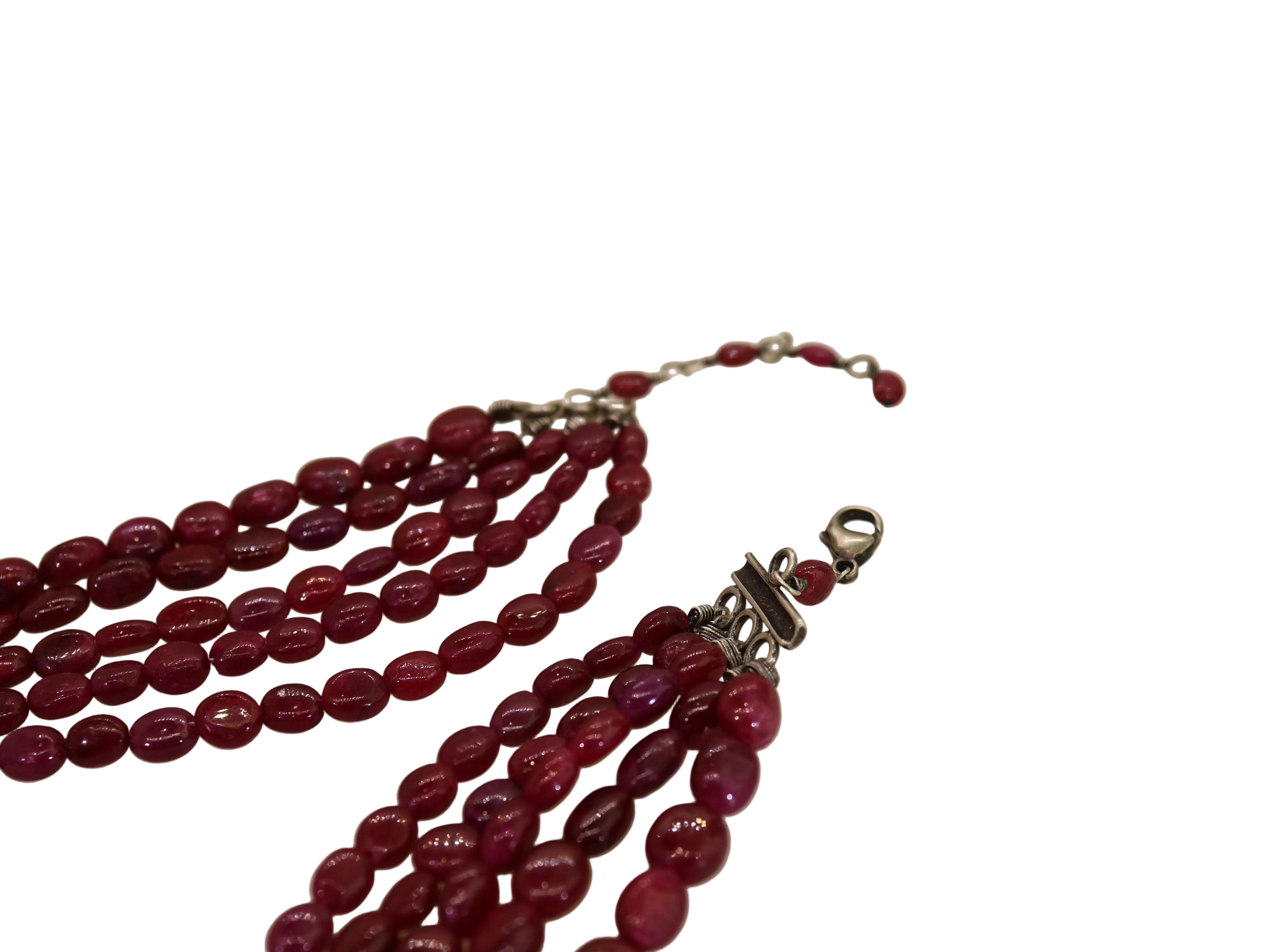 Burmese Ruby 5 Strand & Diamond Cross Necklace